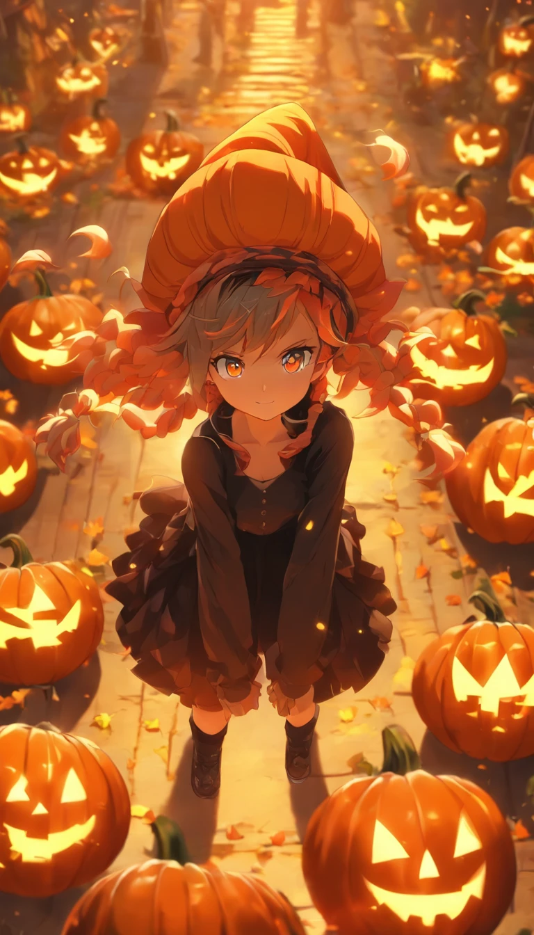 anime girl with a pumpkin hat and a black top, halloween art style, mechanized witch girl, best anime 4k konachan wallpaper, anime art wallpaper 4k, anime art wallpaper 4 k, halloween theme, 4k anime wallpaper, anime art wallpaper 8 k, anime style 4 k, anime wallpaper 4k, anime wallpaper 4 k