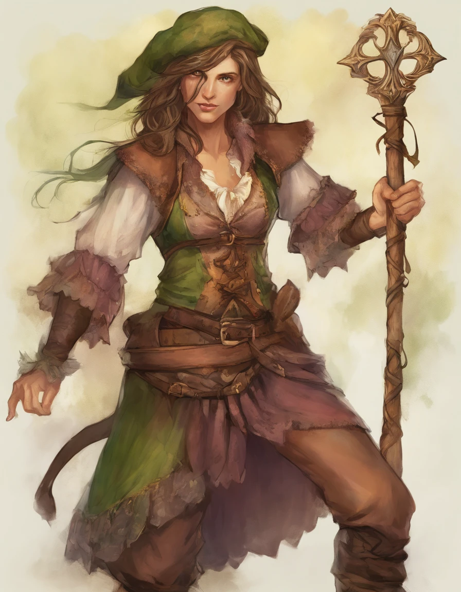 mulher arqueira madura medieval, Capa verde, cabelo loiro, Potion Bandolier, botas de couro, Roupas brilhantes, trilha da floresta escura, lanternas de trilha, floresta nebulosa, Escuro, alto contraste, dual-tone lighting