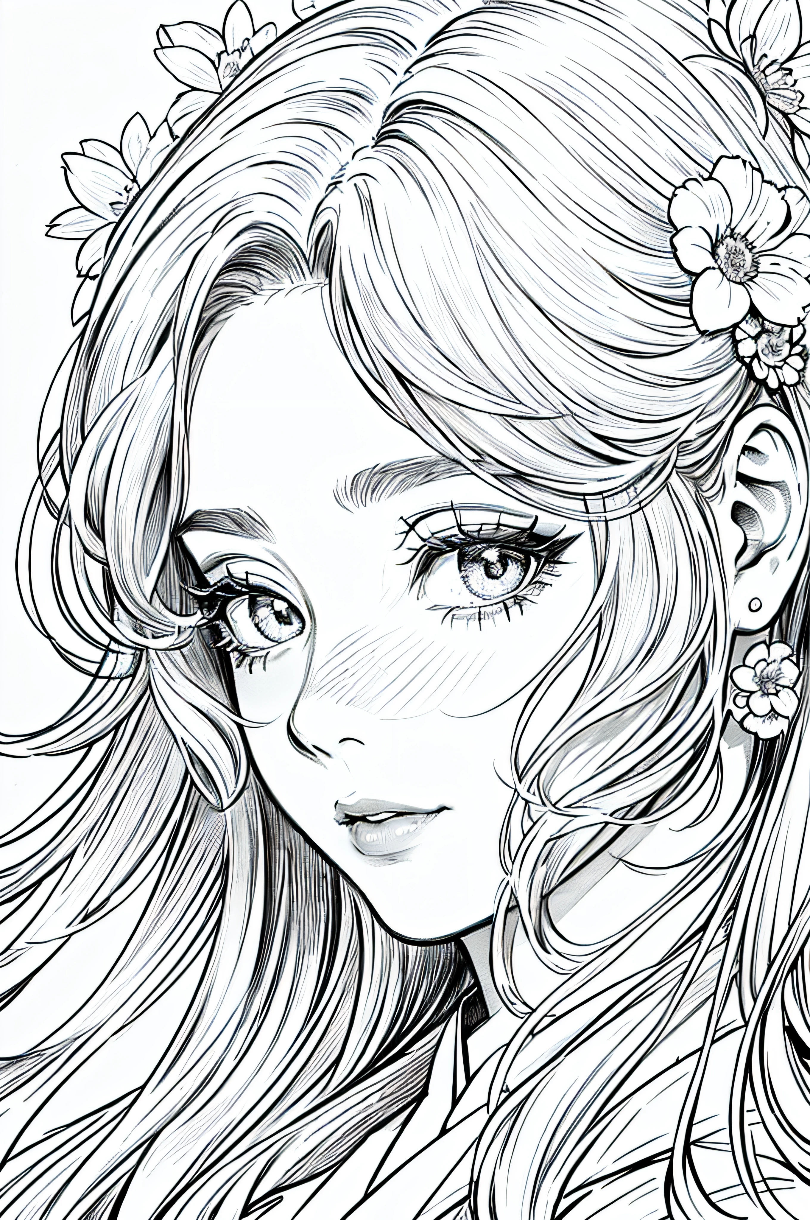 "best quality, highres, masterpiece:1.2, ultra-detailed, realistic:1.37, close-up, portraits, hanfu, beautiful detailed eyes, beautiful detailed lips, long hair, doll, hand-drawn flower line art background, white background, monochromatic, line drawing, (sketch)"

I believe this prompt can generate an elegant picture，With high quality、Realism and realistic details。It describes a portrait of a close-up observation，The theme is Hanfu(Hanfu)Style of woman。She has beautiful and delicate eyes and lips，Long hair fluttering in the wind。The background of the picture is hand-drawn floral art，The whole is a monochrome black and white effect，The line drawing effect is highlighted。The painting is made of excellent materials，The result is excellent picture quality，The details are even more detailed。