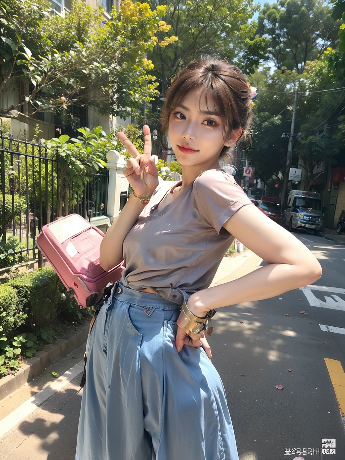 There's a woman on the street with a suitcase, linda mulher coreana jovem, menina coreana, mulher coreana jovem bonita, foto de modelo de menina slim, Mulher sul-coreana bonita, young skinny gravure idol, uma jovem fofa, cintura magra e quadris grossos, Modelo de moda feminina coreana, 2 Modelo feminina de 4 anos, pose atraente, Xintong Chen