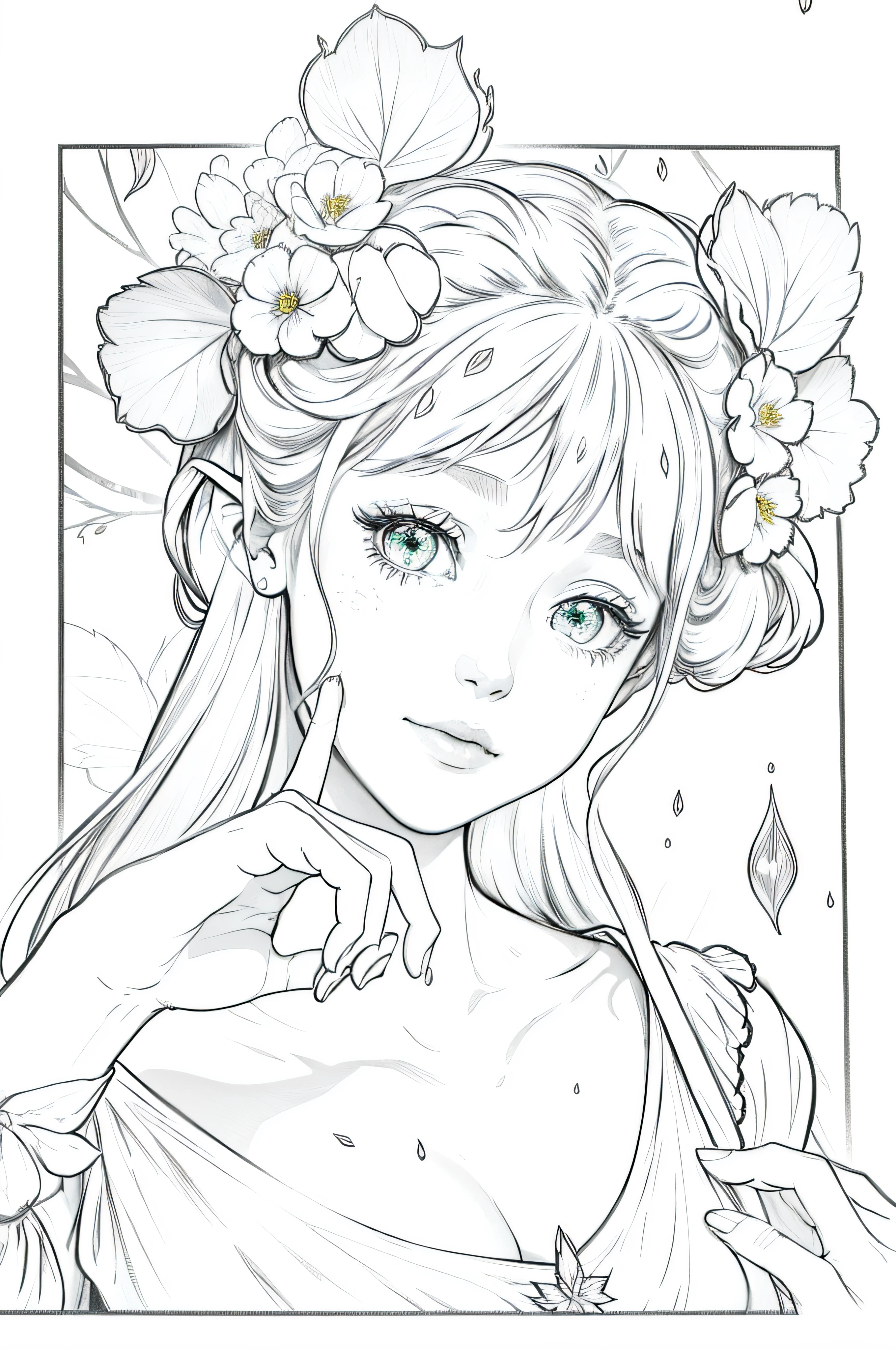 (best quality,highres,ultra-detailed,realistic:1.37),pink hair,colorful flowers,intertwining flowers and hair,soaked in heavy rain,green eyes,beautiful detailed eyes,pixie,enchanted forest,fairy,feminine,soft and delicate,ethereal,magical lighting,gentle raindrop sounds,fantastic realm,pinkish hue,serene atmosphere,natural sunlight,delicate flower petals,fairy wings,subtle color transitions,curly hair strands,thoughtful expression,sparkling raindrops,enchanted garden,fantasy creatures,dreamlike vibe,whimsical ambiance,playful atmosphere,vibrant colors,rain-kissed cheeks,soft and flowing hair,outdoor scenery,fantasy world,mesmerizing beauty