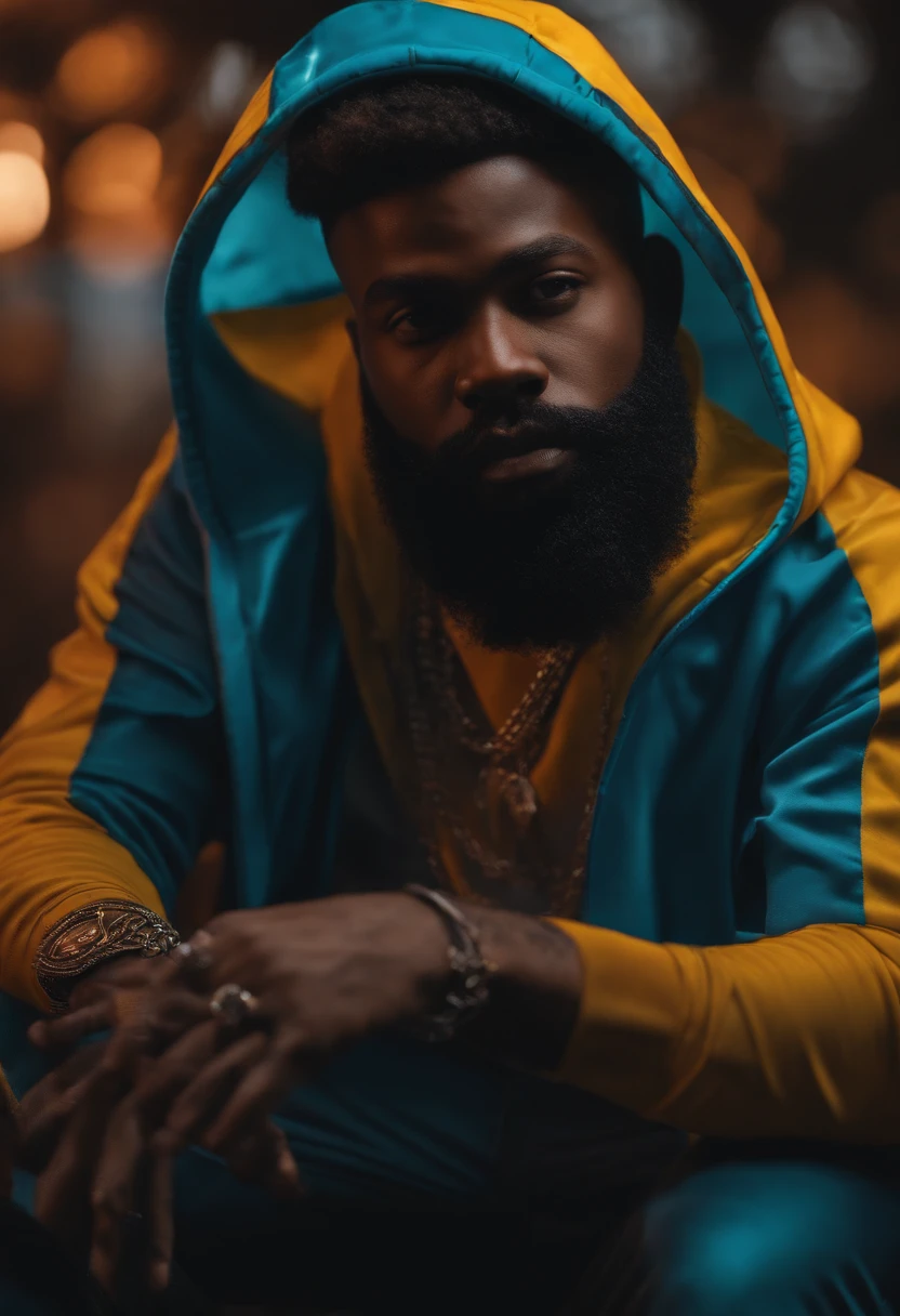 8k HYPER realistic black rapper with beard hiphop