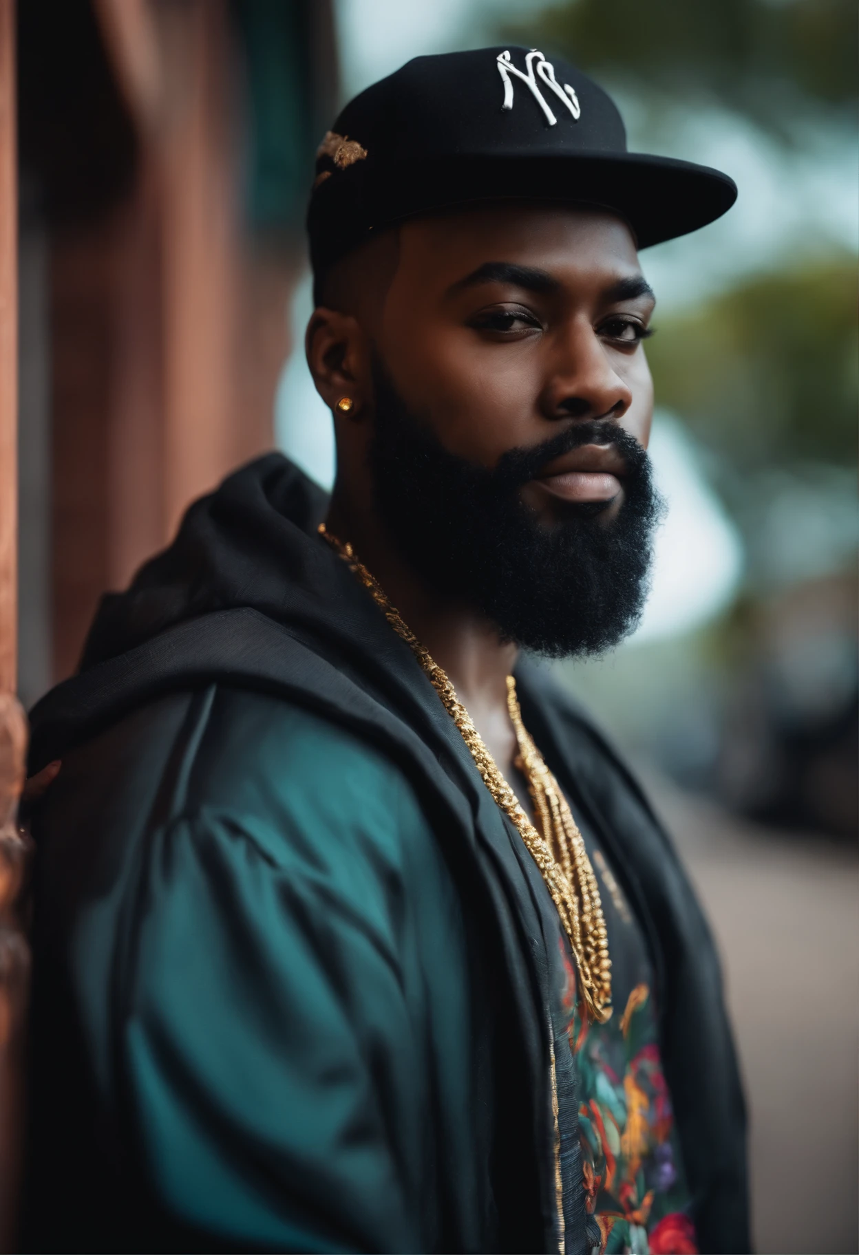 8k HYPER realistic black rapper with beard hiphop
