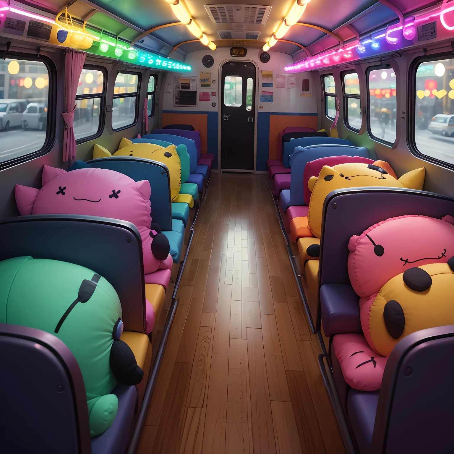 plushies　buses　Colorful lights