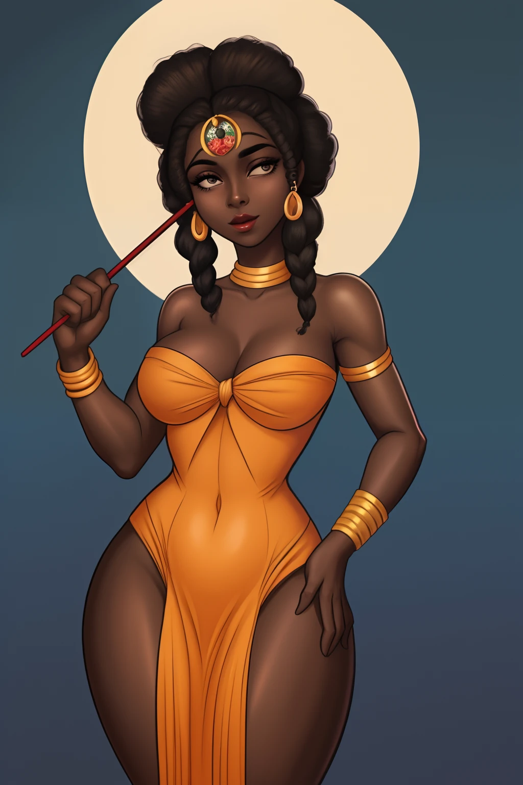 Uma mulher negra, mulata, Morena,, s, feminino, vagina imagem de ,corpo inteiro, cabelo afro caindo para a frente, Rasta type but braided, com o corpo perfeito de corpo inteiro lindo seios perfeito, BEAUTIFUL PERFECT LIPS, perfect hands beautiful image beautiful beauty mayor, Araffe's wife in a flappper costume holding a wand and wearing a headband, melindrosa, Anos 20, fantasia, Traje de alta qualidade, rugindo vinte anos, 1920s vibes, 1 9 2 0 s estilo pano, Era do Jazz, saia preta curta, 1 9 2 0 s estilo, Estilo dos anos 1920 Uma mulher negra, mulata, Morena, imagem de ,corpo inteiro, cabelo afro caindo para a frente, Rasta type but braided ,com o corpo perfeito de corpo inteiro lindo seios perfeito, BEAUTIFUL PERFECT LIPS, perfect hands beautiful image beauty mayor,