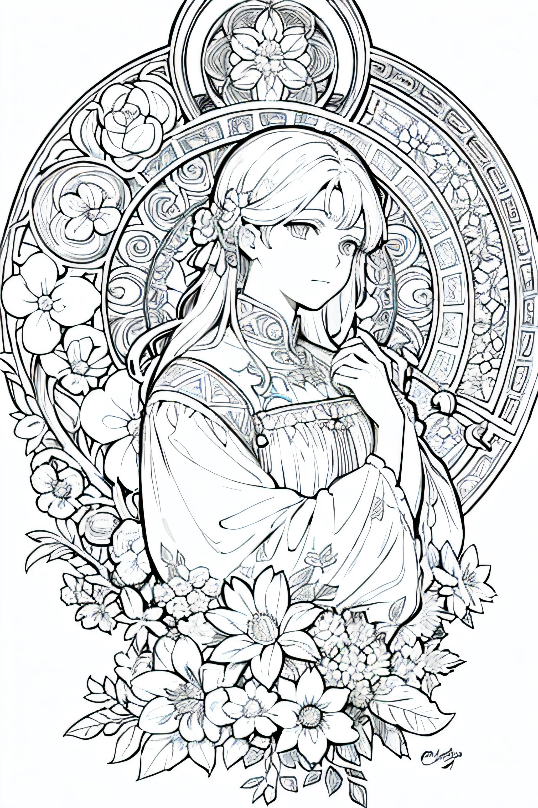 desenho de flores, moldura floral, painel decorativo, abstrato
Arte de Alphonse Mucha, sketchfab, linhas de desenhos e cenas sem cores e sombras.
(Obra-prima, melhor qualidade, Highres: 1.4), detalhado, detalhes intrincados, 4K, respingos de cor, arte de linha, fibonacci,