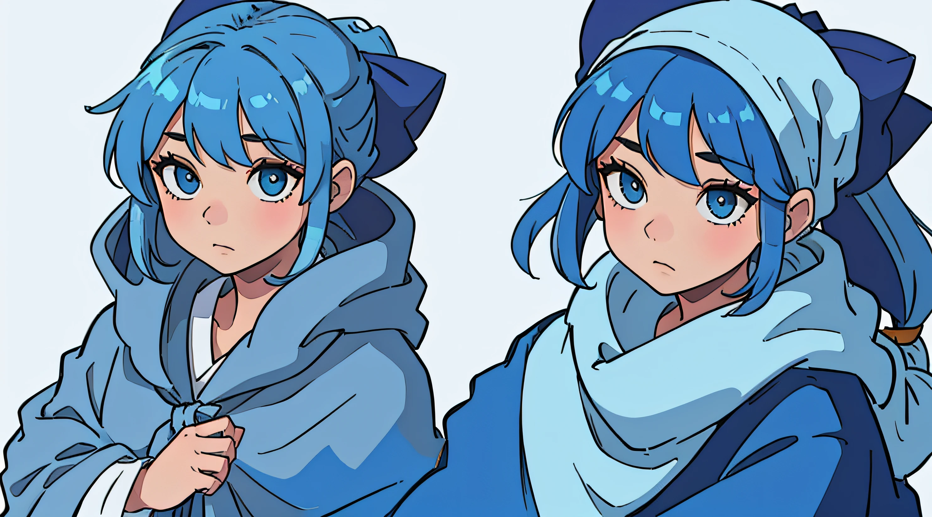 Girl with blue hair wrapped in a blanket and tied with a bow