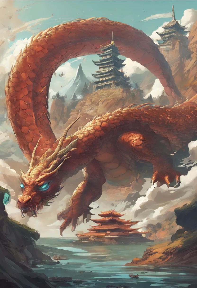 Dragon turtle,Huge, Heavy tortoiseshell shell,Chinese leader,The long tail of the snake,soaring waves,China-style,oc rendered,super-fine,high qulity,8K high resolution,ultra - detailed