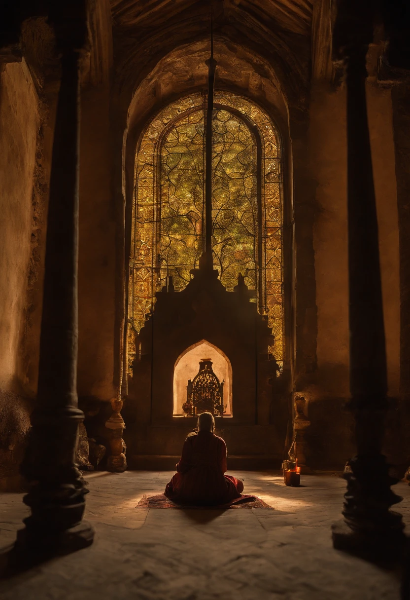 (best quality,highres,realistic:1.37),(cinematic:1.1) figure in (meditation:1.1),(self-conscious reflection),(surrounded by),(natural elements),(lighting symbols:1.1),transmitting the idea of (depth:1.1),(tranquility),(harmony with nature),(serenity:1.1).