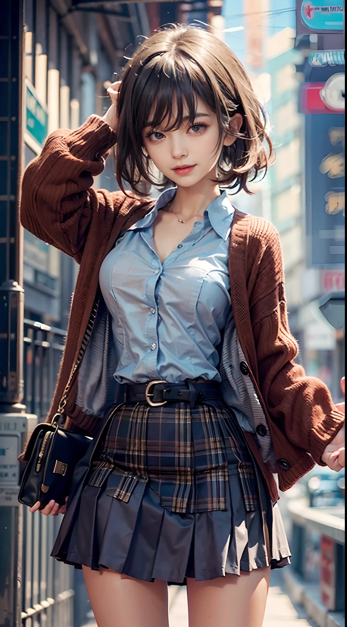 (((skirt rift:1.3))), (((lift skirt myself))), ((panties focus)), ((shool uniform)), ((Cardigan)), ((a miniskirt)), Modern old cityscape,  (NSFW), 1womanl, Solo, 24 year old, 7headed body, (cute  face), (Ideal ratio body proportions), (Composition from head to thigh), Smiling smile, erectile nipple, Sexy body, Wet, short-hair, Dark hair, small tits, A slender, Small buttocks, beauty legs, Skinny Legs, surrealism, Cinematic lighting, depth of fields, One-person viewpoint, F/1.8, 135 mm, nffsw, masutepiece, ccurate, ((Anatomically correct)), Textured skin, Super Detail, high details, High quality, awardwinning, Best Quality, hight resolution, 8K