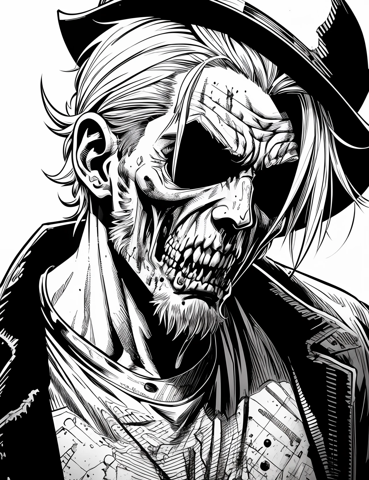 sketch art for adults coloring book,white background, gritty style, cartoon style, use only black outlines, clean line art, zombie, detailed, dynamic composition, close-up shot, comic shading