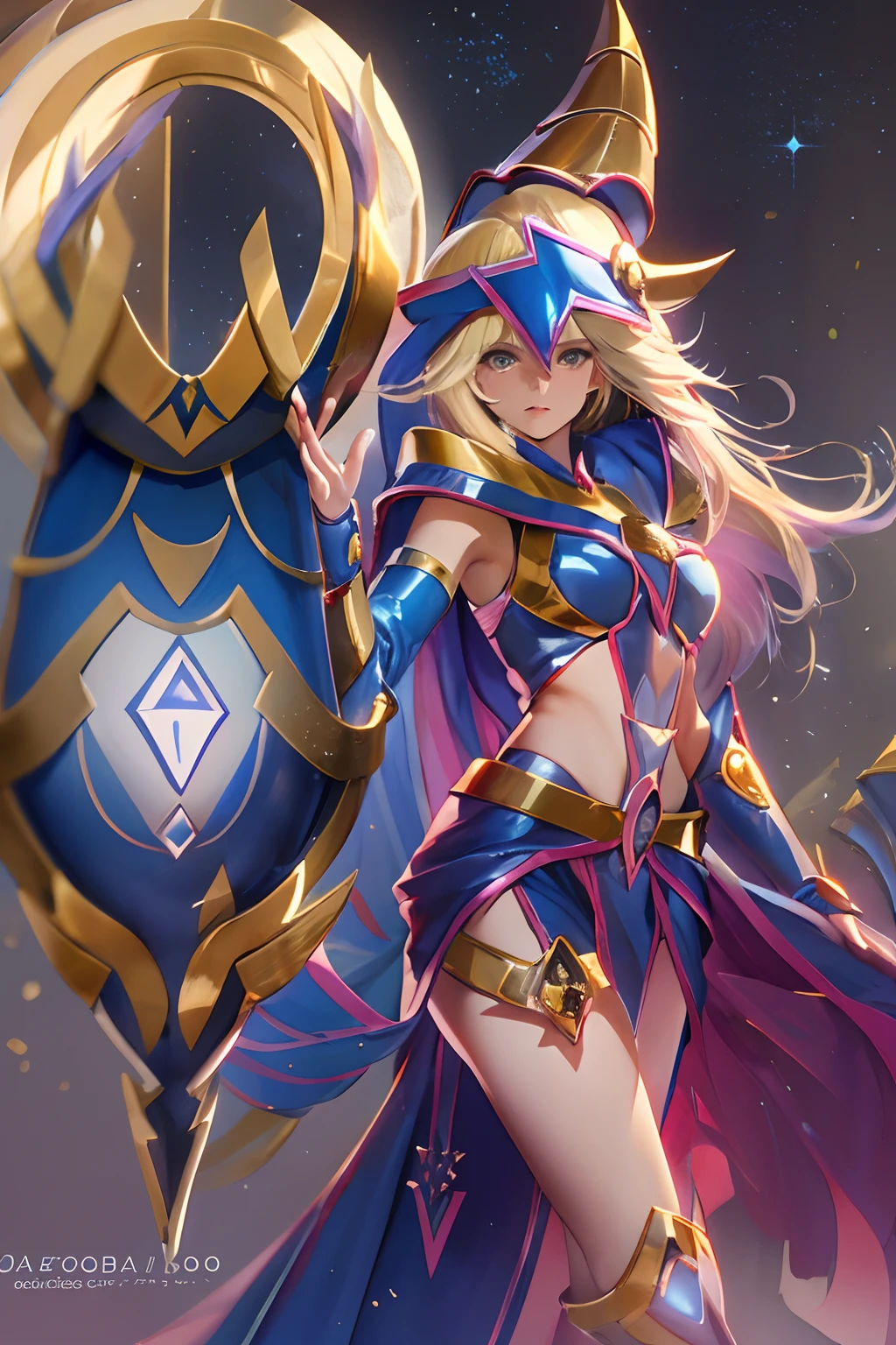 Dark magician girl cuerpo completo,Ultra-high saturation，（tmasterpiece）， Foto de cuerpo completo，（Mejor calidad）， （1girll dark magician girl）， Starryskybackground，Usando armadura dorada brillante， Sexy lingerie armor，Exponga su pecho，Exponer la cintura，Exponer los muslos，pose sensual， Armadura Saint Seiya， cabello desordenado，Alto detalle, Anime style, cinematic lighting, destellar, Luz de Dios, Trazado de rayos, movie grain, hiper HD, textura piel, Super details, Anatomically correct, A high resolution，Ultra-high saturation，alto contraste，Armadura de alto brillo，Piel suave，Expresiones serias,dim room,