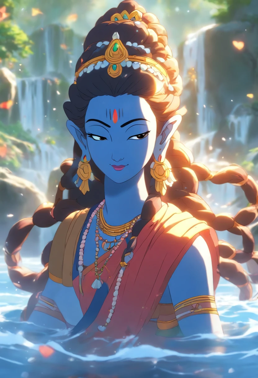 (((Parvati))) best quality, ultra-high resolution, 4K detailed CG, masterpiece,Parvati,Indian woman,river,stream,bathing,aesthetic,beautiful image,centered on screen