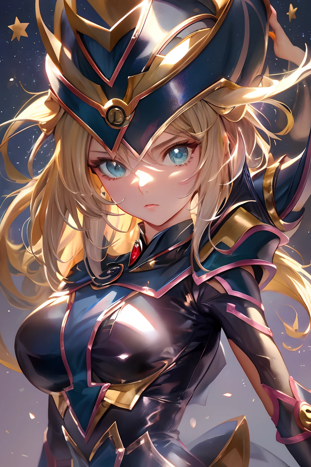 Dark magician girl cuerpo completo,Ultra-high saturation,(tmasterpiece), Foto de cuerpo completo,(Mejor calidad), (1girll dark magician girl), Starryskybackground,Usando armadura dorada brillante, Sexy lingerie armor,Exponga su pecho,Exponer la cintura,Exponer los muslos,pose sensual, Armadura Saint Seiya, cabello desordenado,Alto detalle, Anime style, cinematic lighting, destellar, Luz de Dios, Trazado de rayos, movie grain, hiper HD, textura piel, Super details, Anatomically correct, A high resolution,Ultra-high saturation,alto contraste,Armadura de alto brillo,Piel suave,Expresiones serias,dim room,