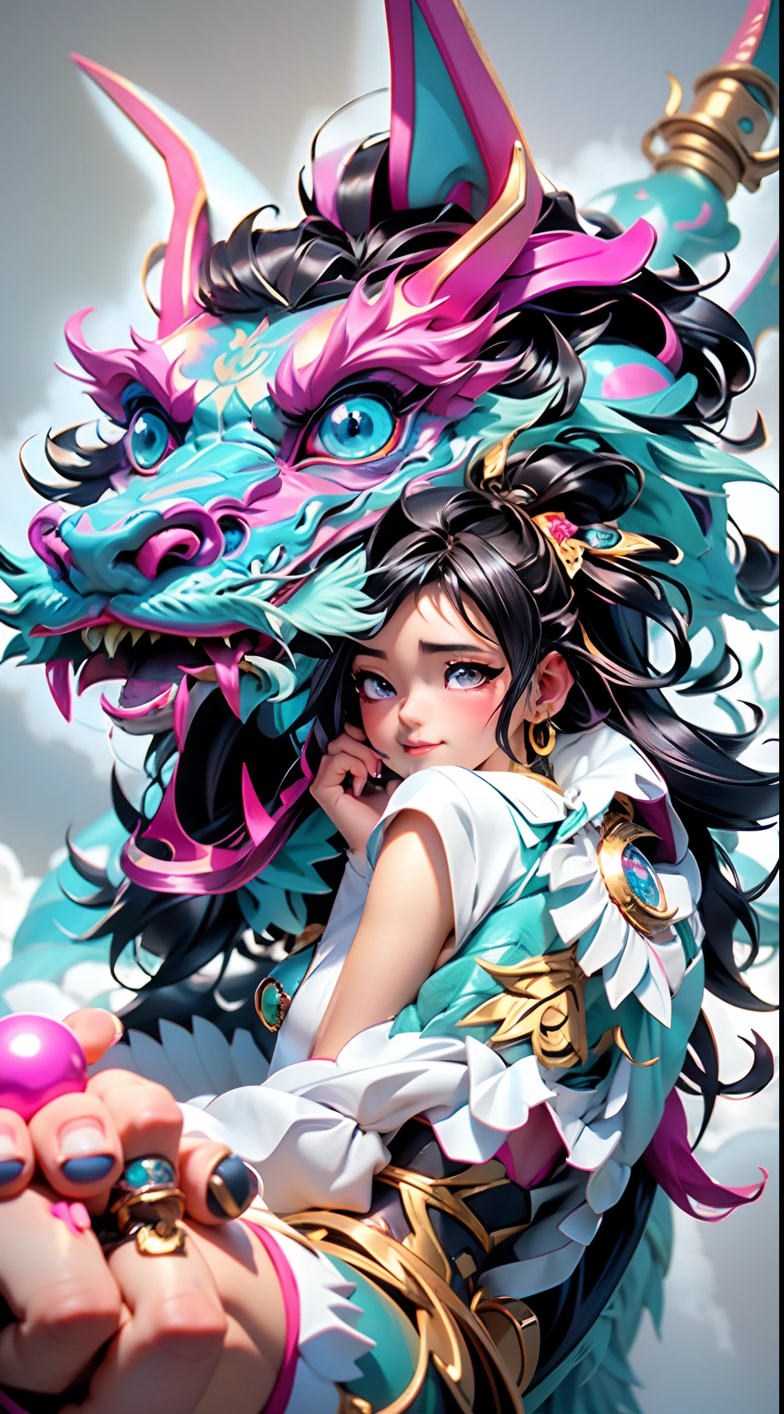 Anime girl with dragon head on her back sitting in the clouds, the dragon girl portrait, dragon girl, Arte Digital Anime detalhada, belas fotos avatar, anime illustration, Digital anime illustration, Art not Guweiz style, anime fantasy illustration, por Yang J, Nice anime art style, Nice anime style, arte detalhada do anime, Arte Digital Anime, illustration Anime style