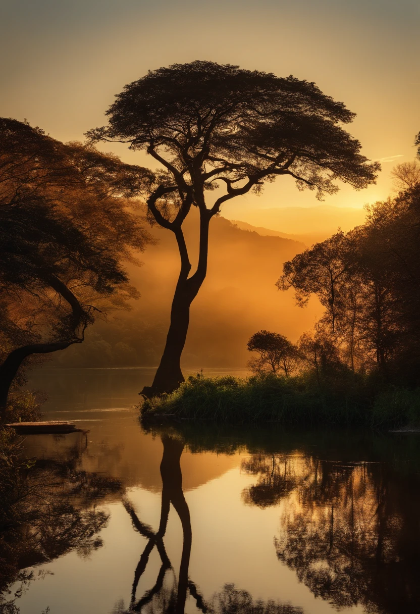 uma garota loira a beira de um lago olhando uma arvore cair