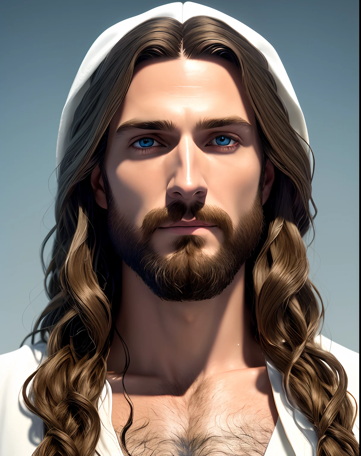 (symmetry),centered,a ((close)) up portrait,(Jesus),a very thin white man with long hair and a beard,wearing a long white robe,35mm,natural skin,clothes detail, 8k texture, 8k, insane details, intricate details, hyperdetailedhighly detailed,realistic,soft cinematic light,HDR,sharp focus, ((((cinematic look)))),intricate, elegant, highly detailed