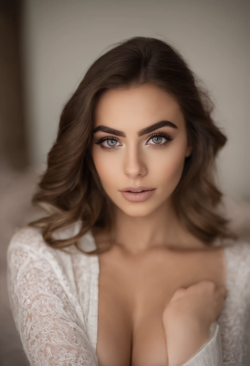 Arafed Mujer totalmente , Chica sexy con ojos marrones, ultra realista, meticulosamente detallado, Retrato Sophie Mudd, brown hair and large eyes, selfie de una mujer joven, Ojos del dormitorio, Violeta Myers, sin maquillaje, Maquillaje natural, staring directly into camera, cara con artgram, maquillaje sutil, Impresionante foto de cuerpo completo arrodillado en la cama, En el dormitorio, Medium to large size bust, senos con areola, vagina