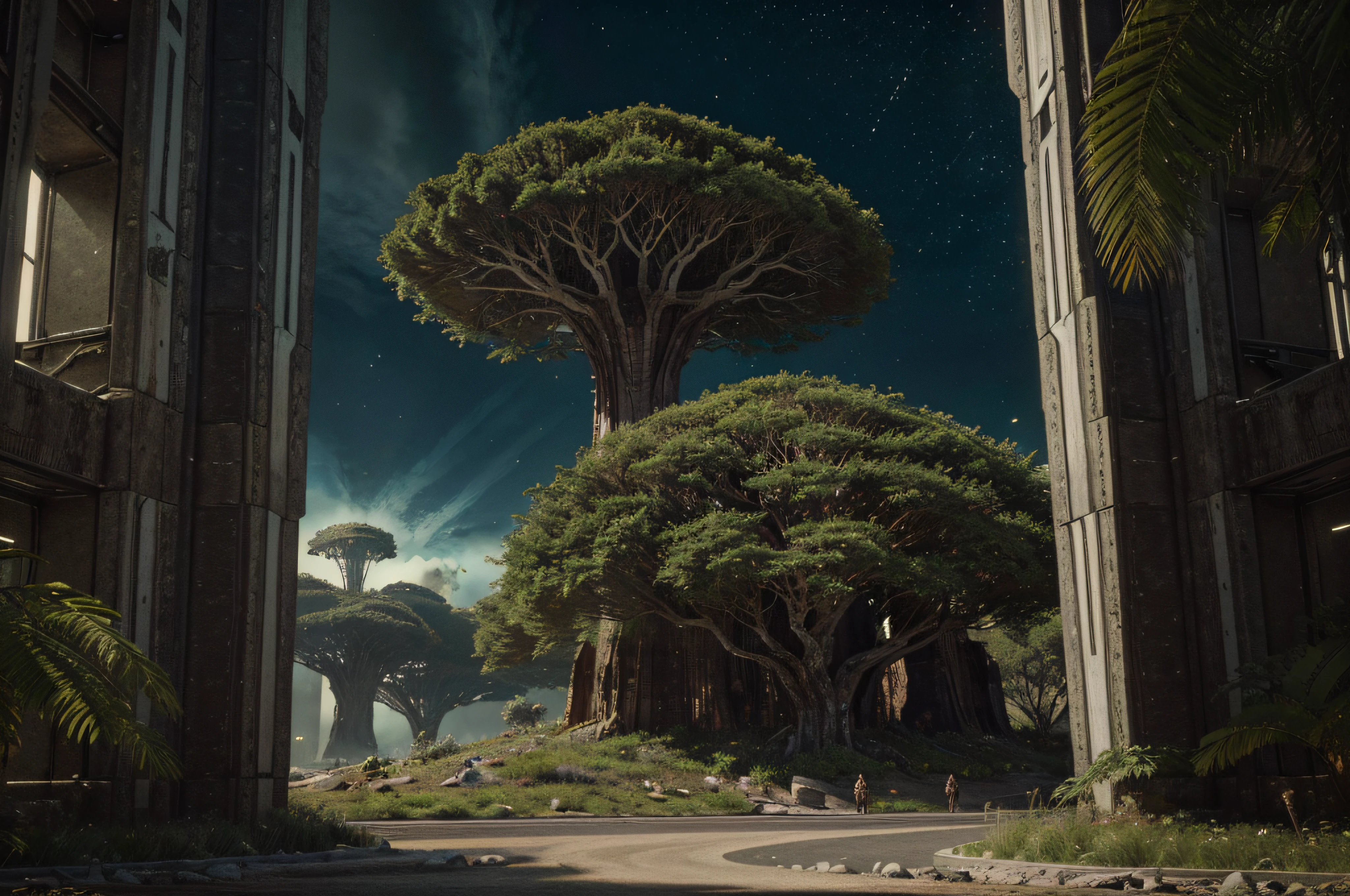 (best quality, highres:1.2), ultra-detailed, realistic:1.37, alien architectures, alien planet, alien vegetation, extreme details, photorealistic, sci-fi, vibrant colors, surreal lighting
