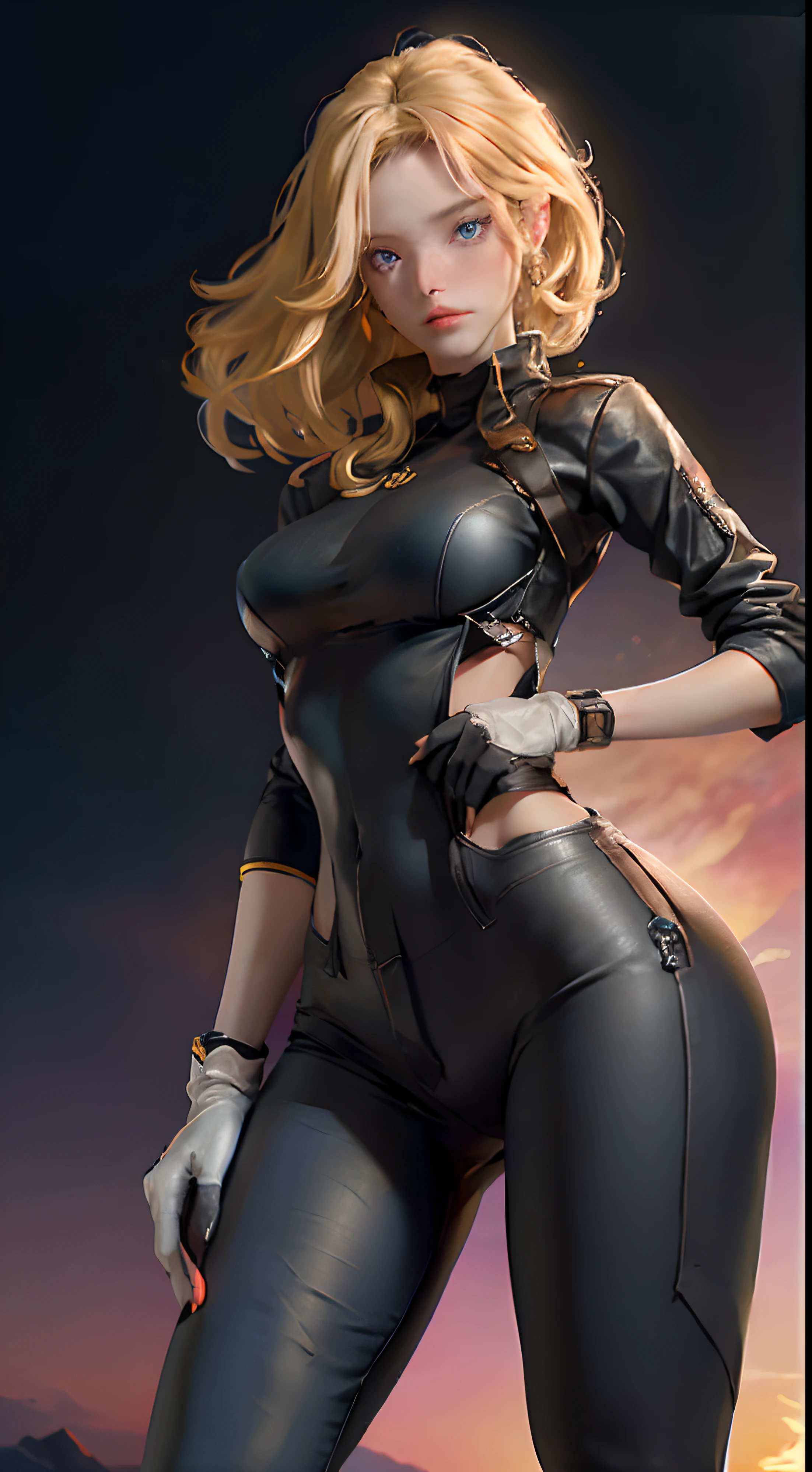 pretty woman, (1girl:1.3),
Leather Jacket,
Dirty blonde hair,
Culottes,
rubenesque, pinup,
cowboy shot, standing , in a retro-futuristic setting,
white background, blank background,, (Extremely Detailed Oil Painting:1.2), glow effects, godrays, Hand drawn, render, 8k, octane render, cinema 4d, blender, dark, atmospheric 4k ultra detailed, cinematic sensual, Sharp focus, humorous illustration, big depth of field, Masterpiece, colors, 3d octane render, 4k, concept art, trending on artstation, hyperrealistic, Vivid colors, extremely detailed CG unity 8k wallpaper, trending on ArtStation, trending on CGSociety, Intricate, High Detail, dramatic, absurdes