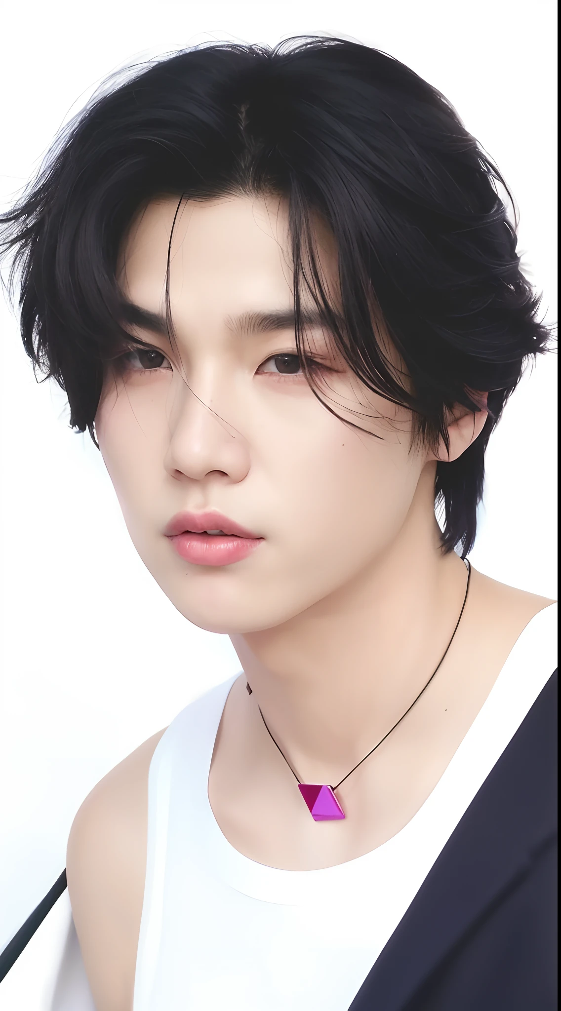 um close up de uma pessoa usando um colar e uma camisa branca, Jimin, Kim Doyoung, Jung Jaehyun, Yoongi de cabelos pretos, TaeJune Kim, Parque Jimin, Hyung Tae, Jimin\Plump lips, Jimin\'s right eyelid swollen, Hong June Hyung, Yanjun Chengt, Jimin\Nariz grego, Cai Xukun