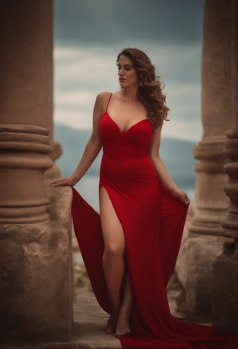 the ancient Greek god Aphrodite wearing red under wear ,posing like a hoe ,big breast ,big butt