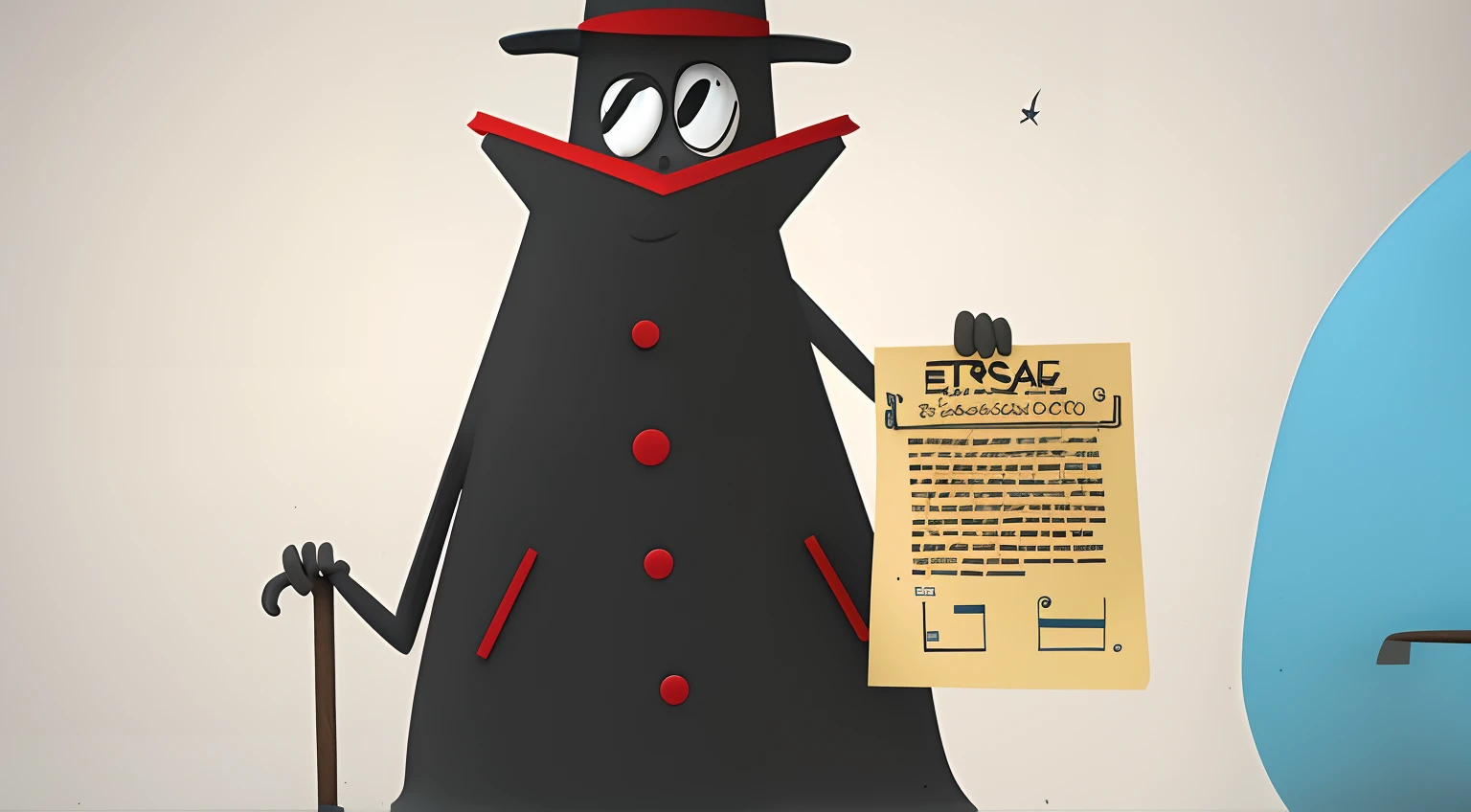 desenho animado de um homem em uma cartola e cartola segurando um sinal, animation still screencap, animation movie still, animation movie still, muito estilizado, animation still, Caricato e simplista, hand - drawn animation, figura do palito, filme ainda de um desenho animado, An illustraion, animado ainda, fortemente estilizado, Estilo de Jakub Rozalski