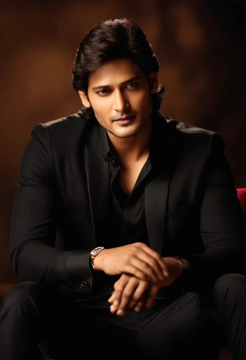 Mahesh Babu in black dress,long hair with brown shade sitting on a with cigarette
