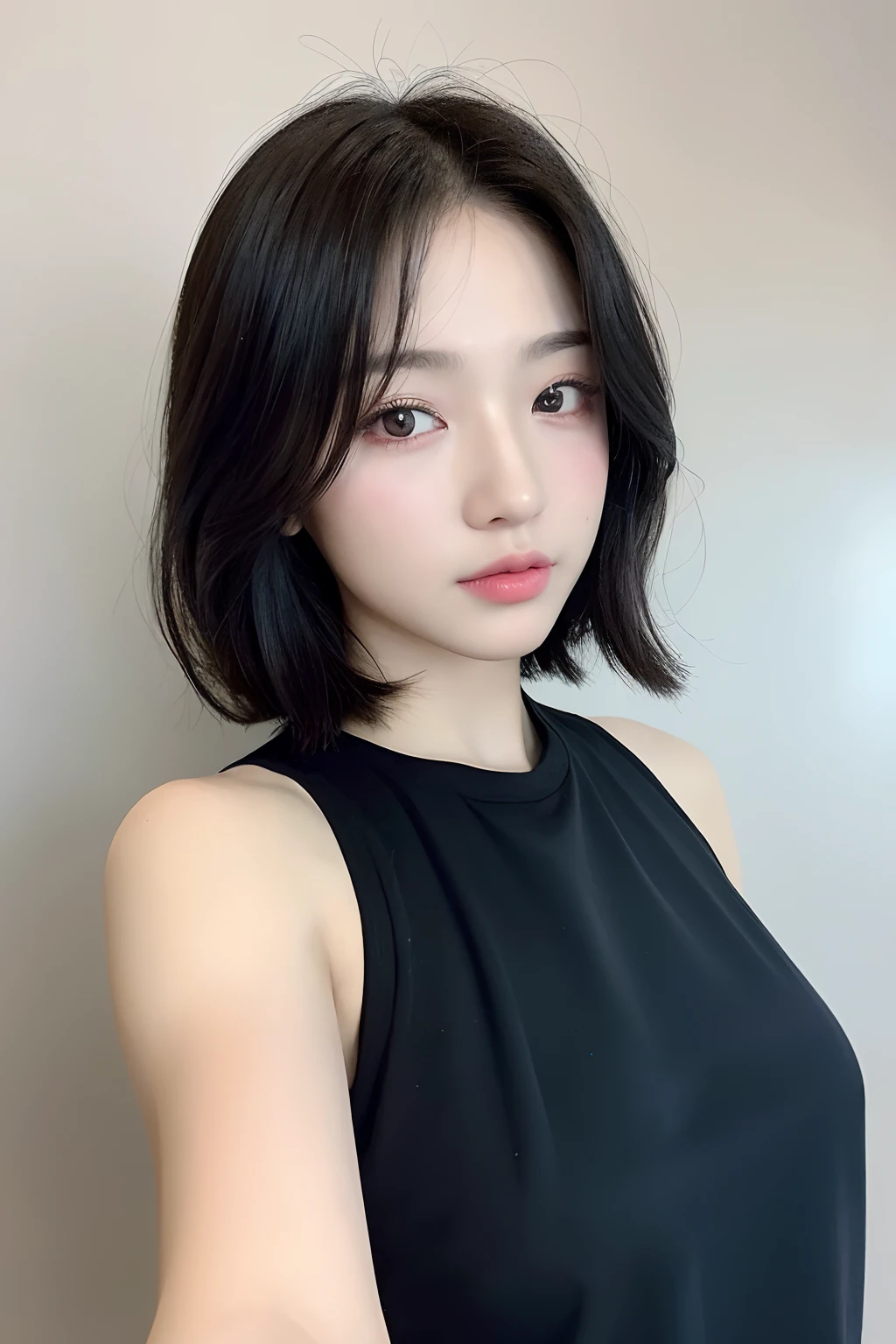 ((Best quality, 8k, Masterpiece :1.3)), 1 adorable boy with full body, youthful, delightful cute face, black hair, boyish outfit, aesthetic selfie, ultra-detailed face, extremely perfection, detailed eyes, double eyelid, big doe-eyed, black eyes, straight nose, long eyelashes, detailed eyelashes, v-shape face, random pose, aesthetic pose, (random aesthetic background)