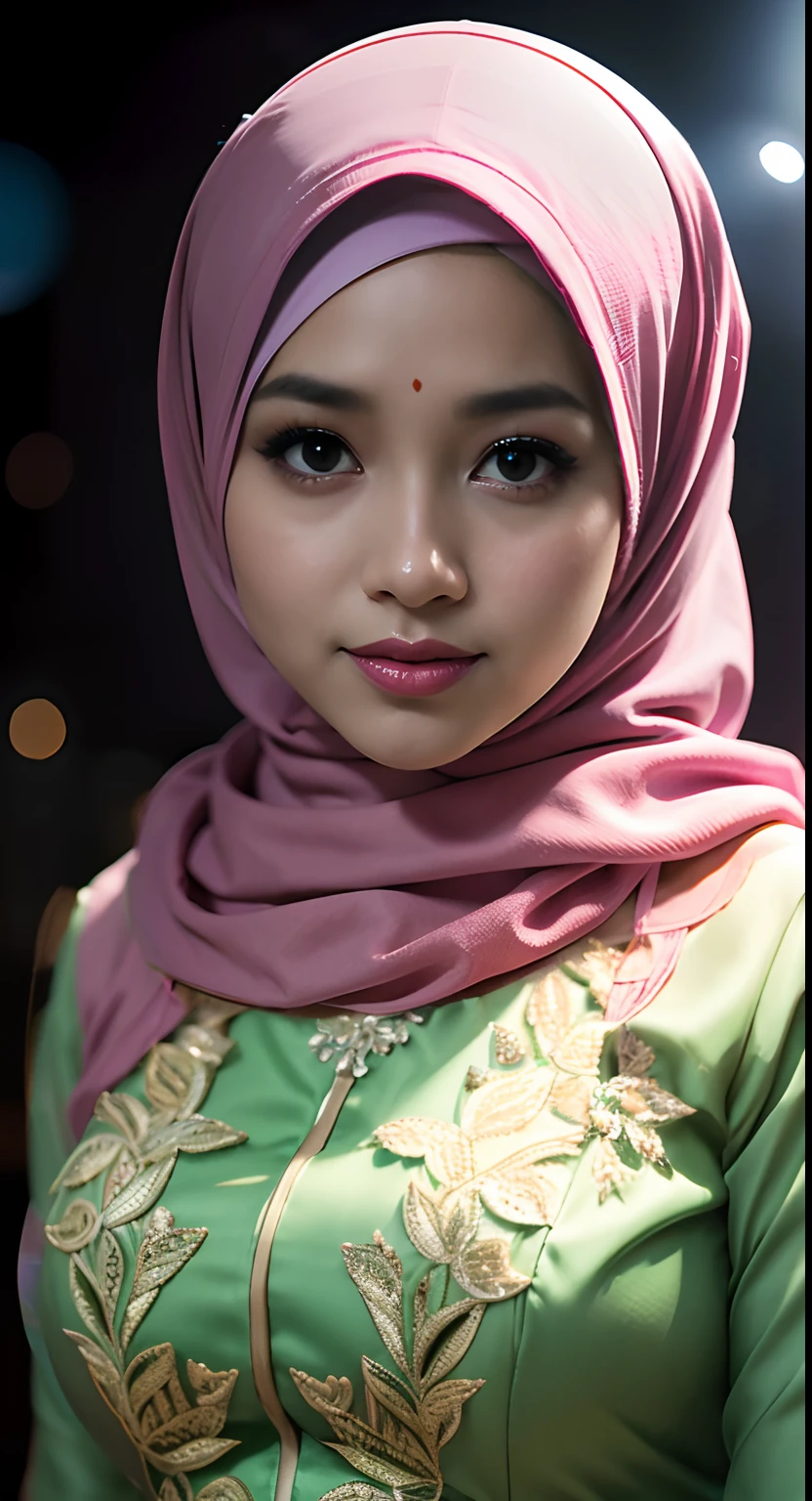Wearing kebaya light green. Bokeh background