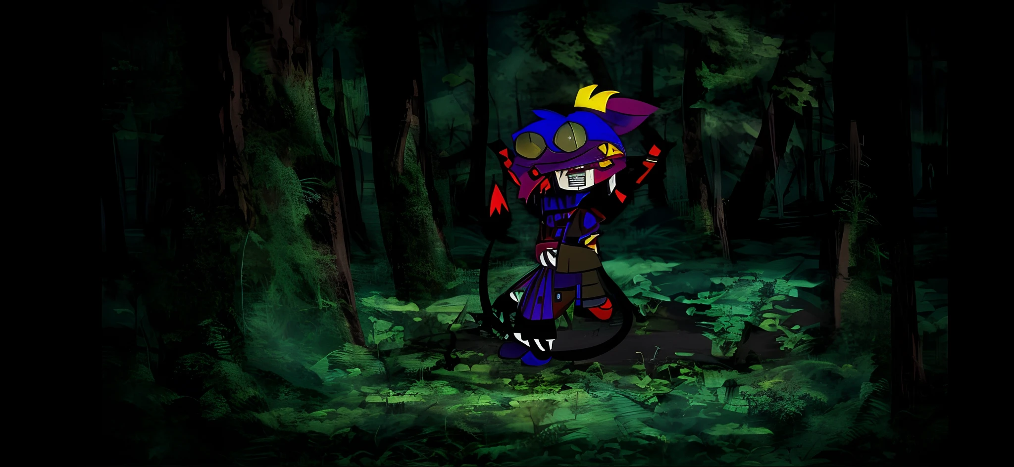 Dark forest, trees and leaves