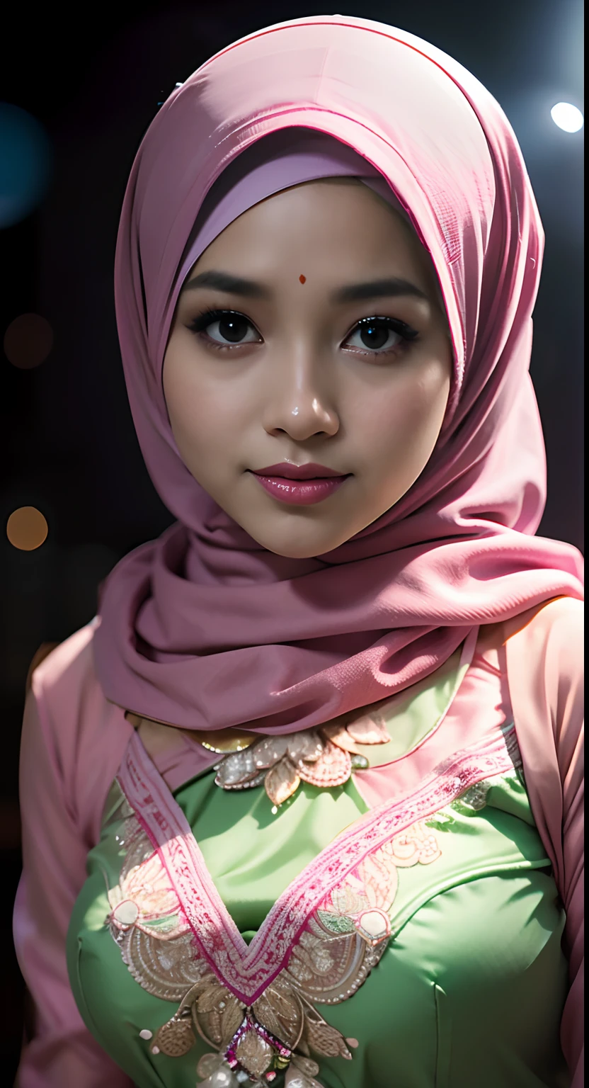 Wearing kebaya light green. Bokeh background
