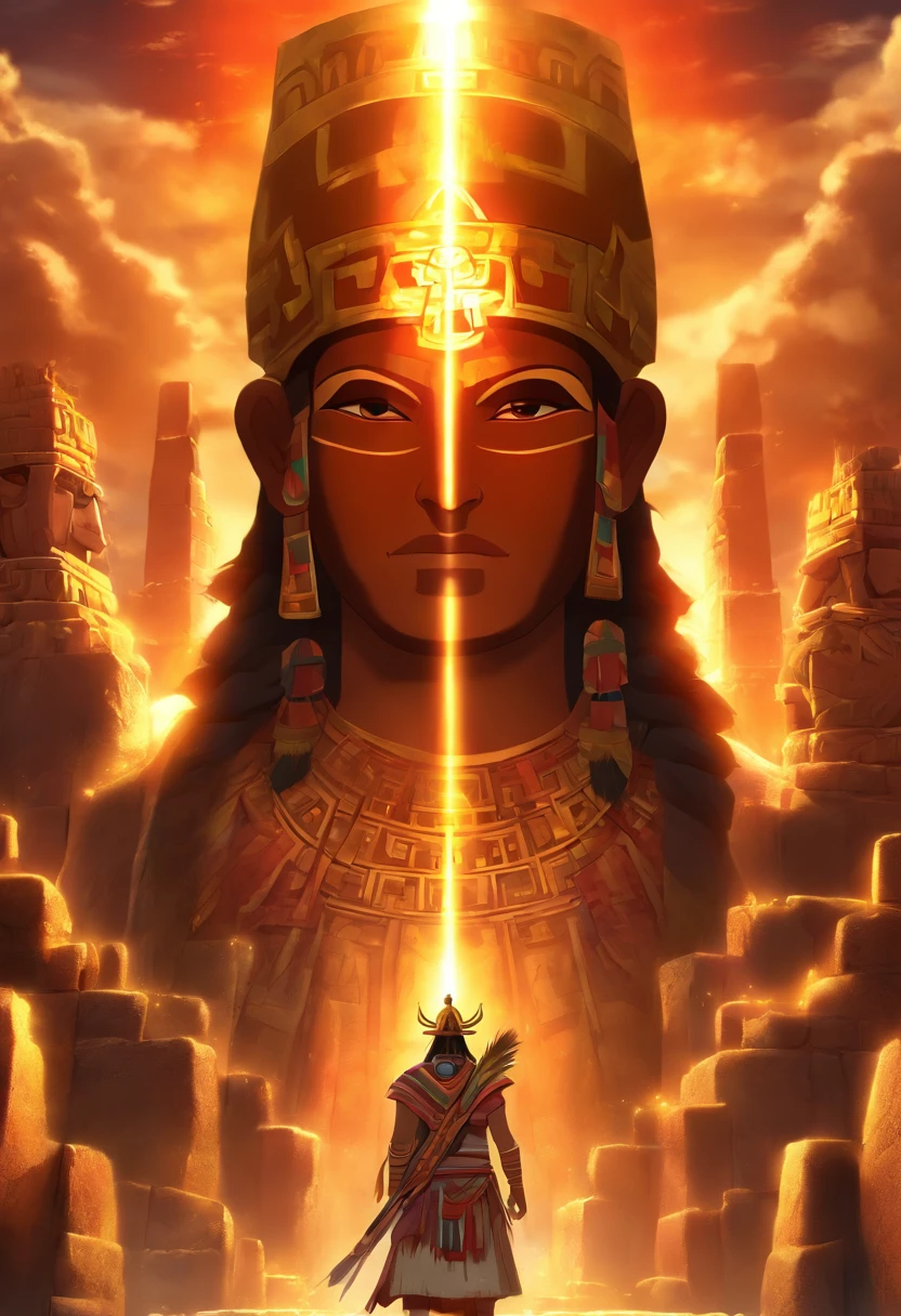 (((Inti Deus Inca))) best quality, ultra-high resolution, 4K detailed CG, masterpiece, Inti, sun god, Inca clothing, Inca mythology, Peruvian Andes, Sunlight, Peru, aesthetics, beautiful image , centered on the screen