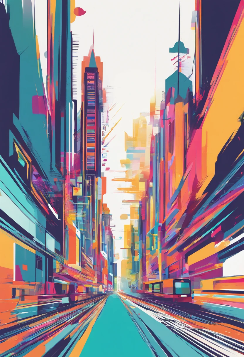Guangzhou urban architecture,Flat style,Simple and simple shape,vibrant with colors,Gradient color,Light-colored,Bright shades