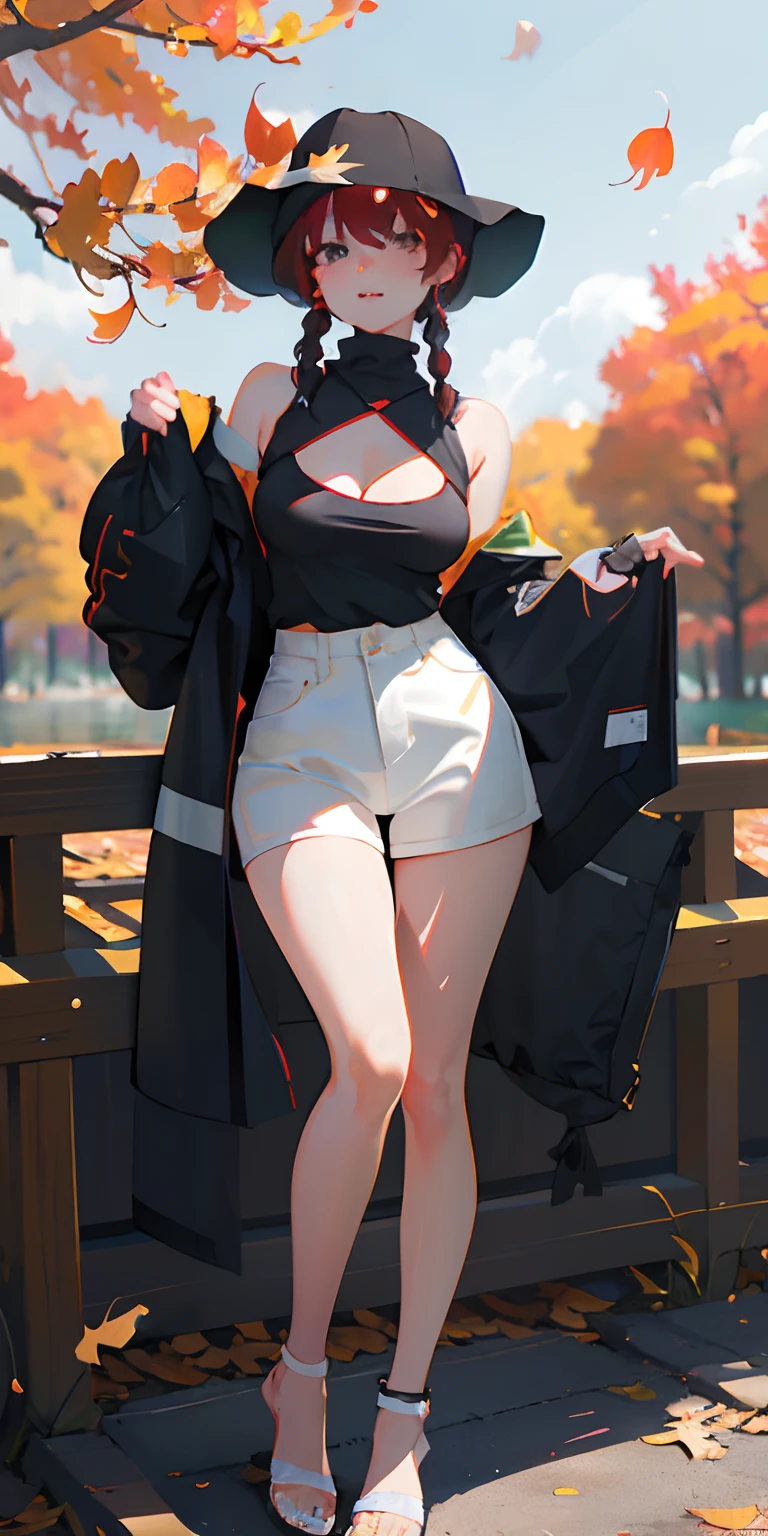 , Croped, , cleavage, slim waist, cropped hoodie underboob, cropped hoodieunderboobhoodie, 1girl, 2 wolf ears, wolf tail, marijuana crop hoodie, crop shorts, marijuana hoodie, spiky hair, spiky fur, green hair, red eyes,marijuana field, tight clothes, perfect eyes, perfect hands, clear resolution, full body, cleavage skin, marijuana plants, open hoodie, marijuana field, black thigh high socks, full body, earrings, 1girl, skirt, cleavage, slim waist, cleavage, slim waist, hair pulled back, big breast, round butt, slim waist, best quality, sexy pose, thick thighs, D-cup breast,