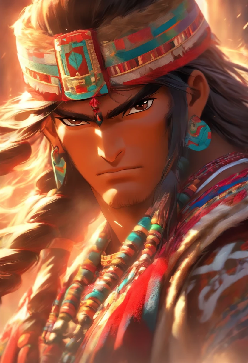 (((Peruvian Manco Capac))) best quality, ultra-high resolution, 4K detailed CG, masterpiece,Manco Capac, Peruvian man, Inca clothing, Inca mythology, Peruvian Andes, sunlight, turkey, aesthetics, beautiful image , centered on the screen