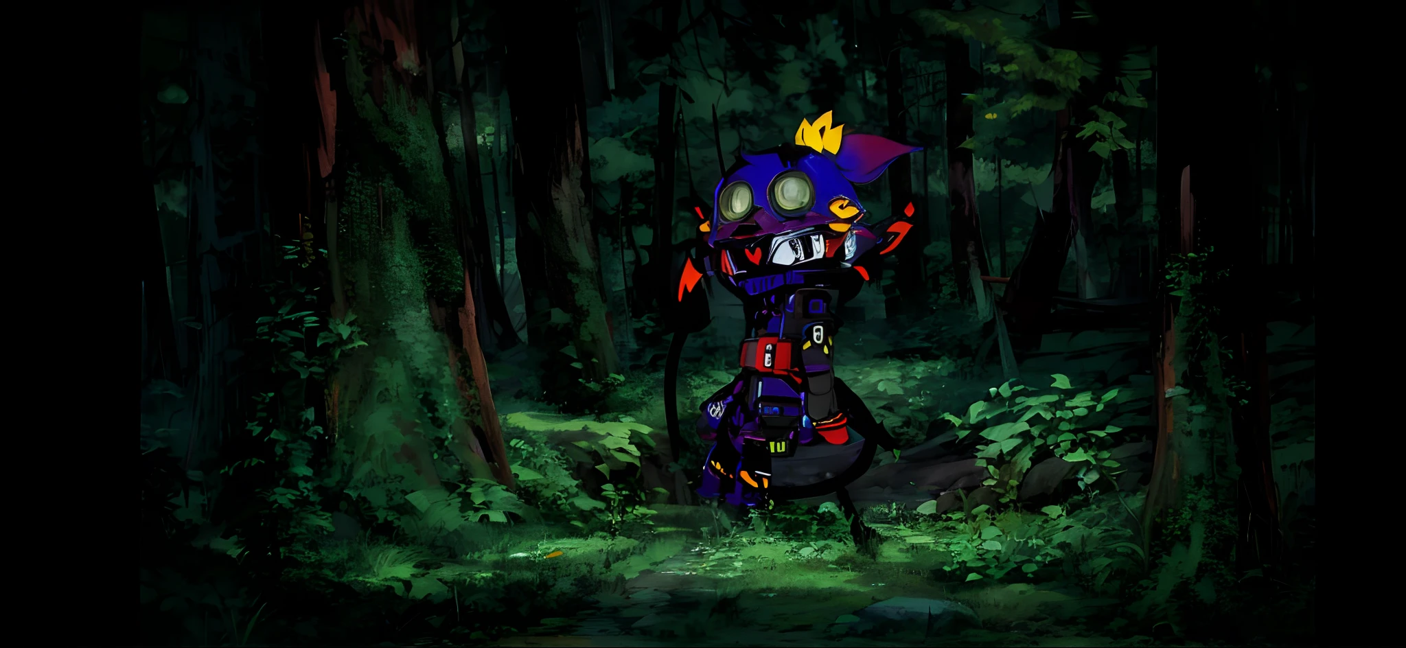 Dark forest, trees and leaves