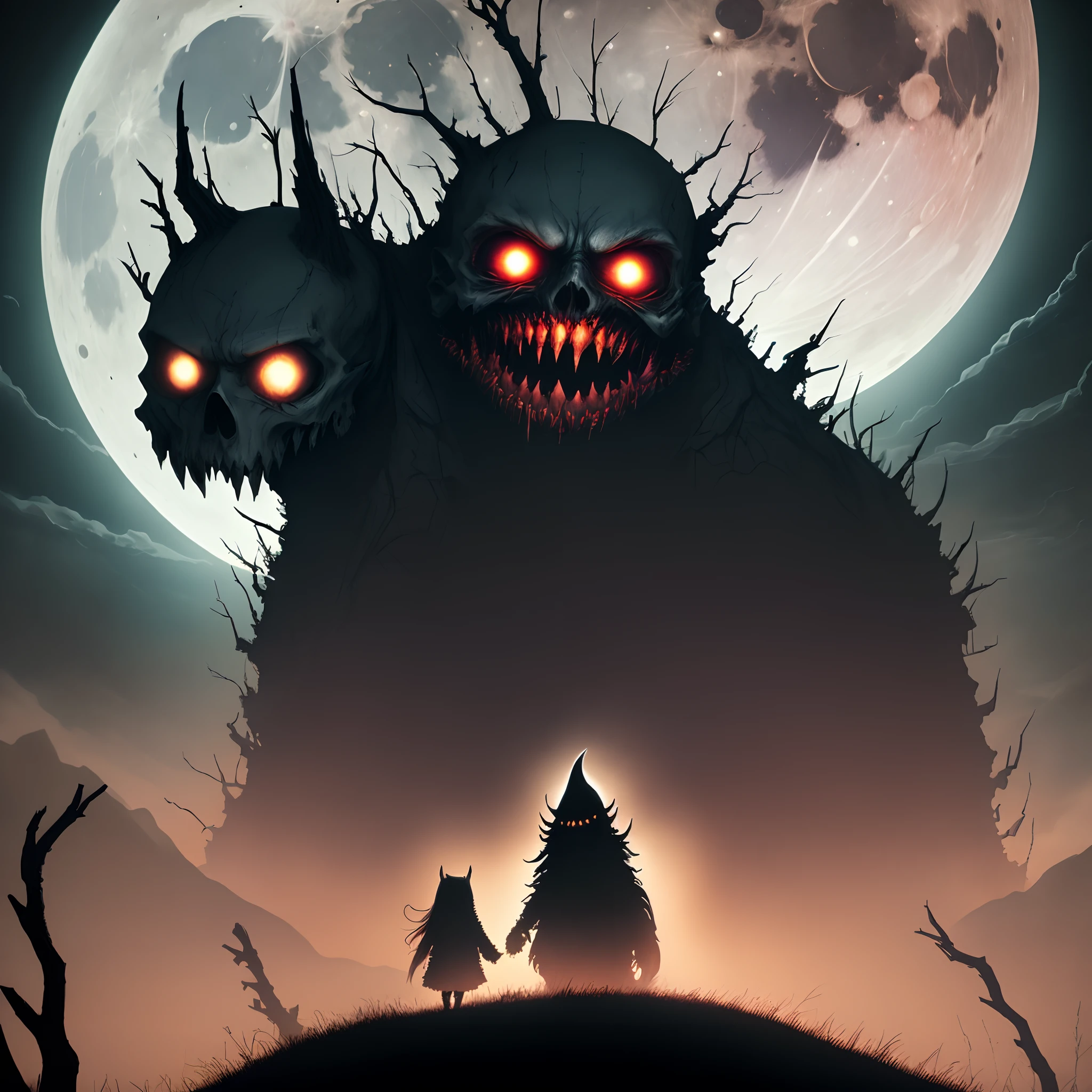 uncanny,Devouring,nightmare,Nightmares eat the night,The moon is dark and windy,Killing Night,It's terrifying to think about,Stump and broken arm