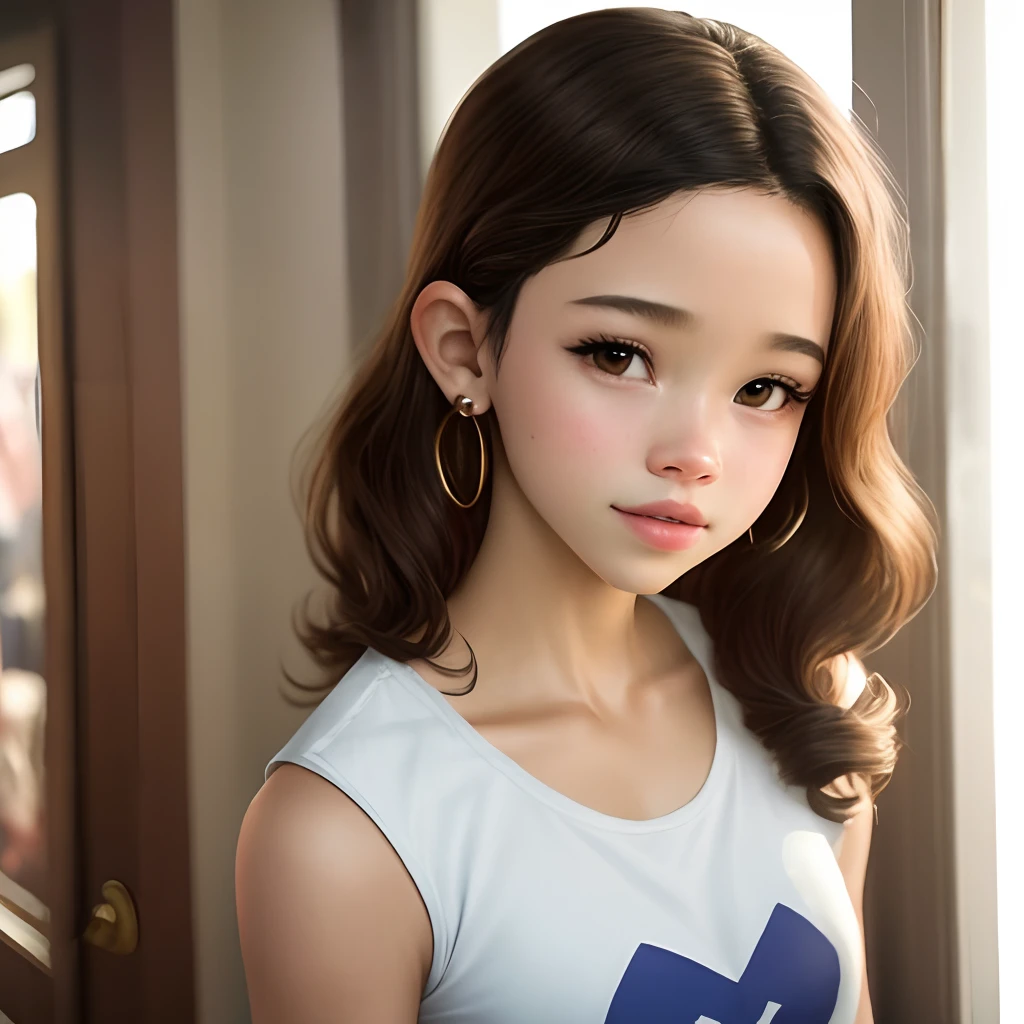 girl, blushing, shy, tight jeans, big , white seethrought top, sitting,coreano