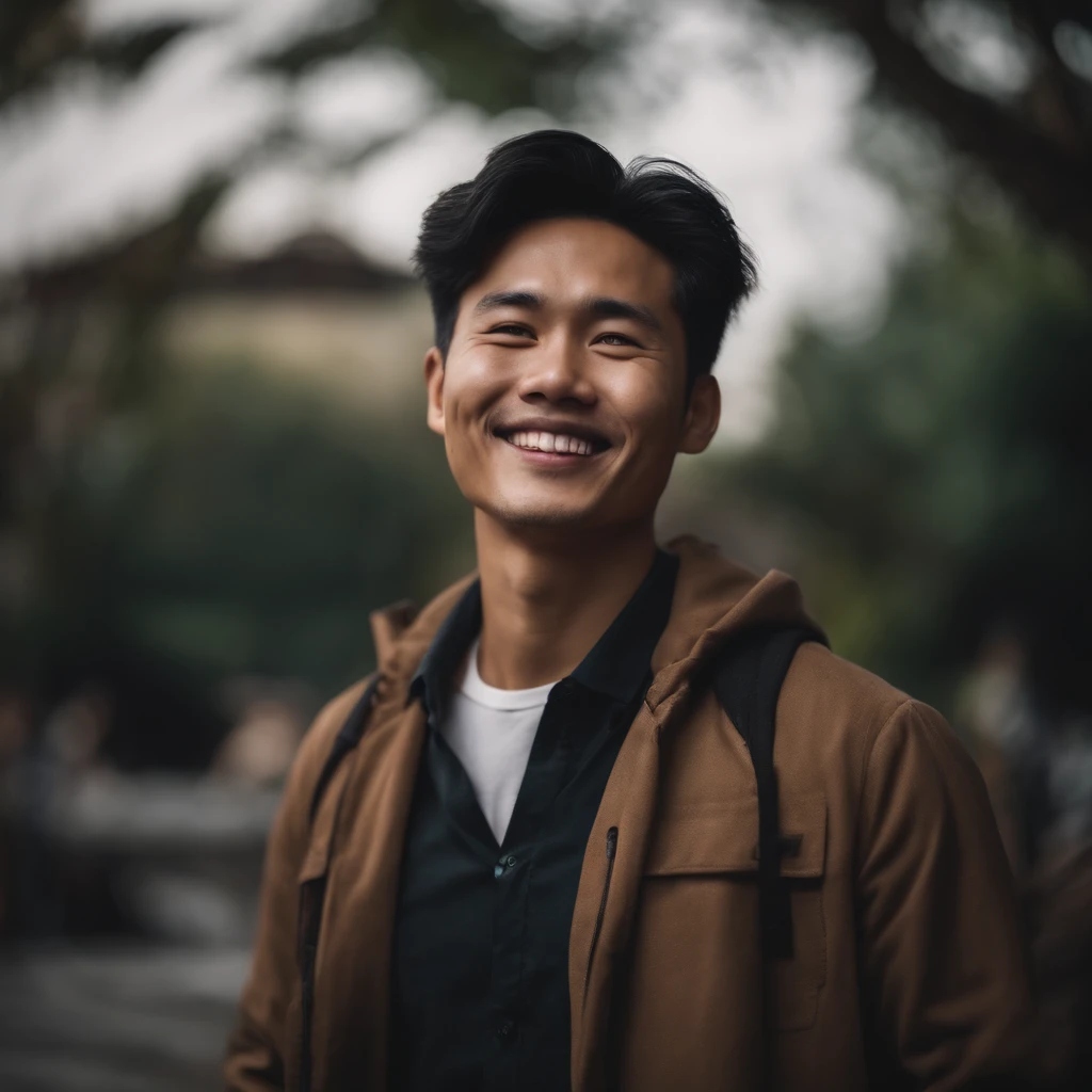 Portrait of a handsome young happy Asian man
