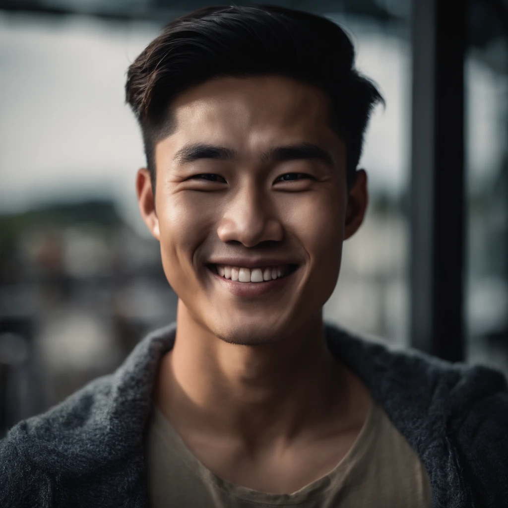Portrait of a handsome young happy Asian man