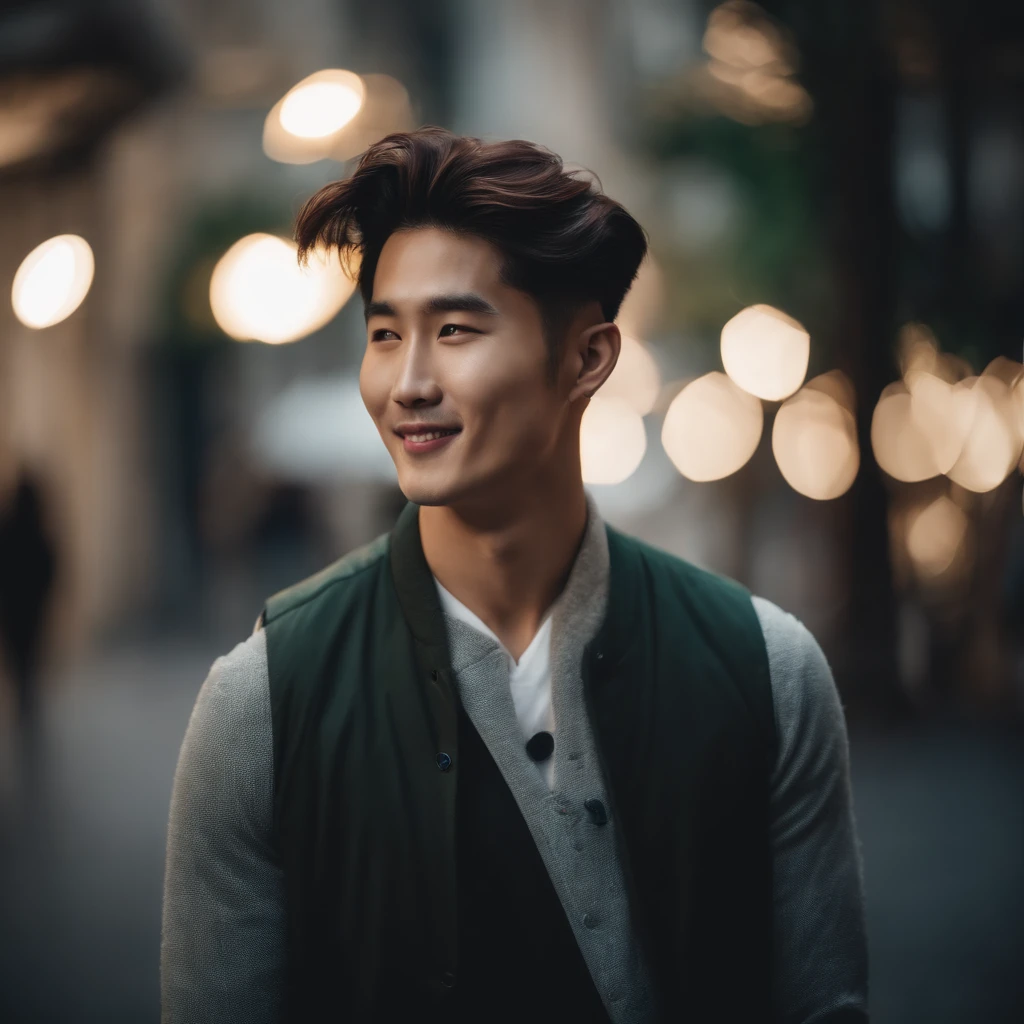 Portrait of a handsome young stunning happy Korean man with random hair color