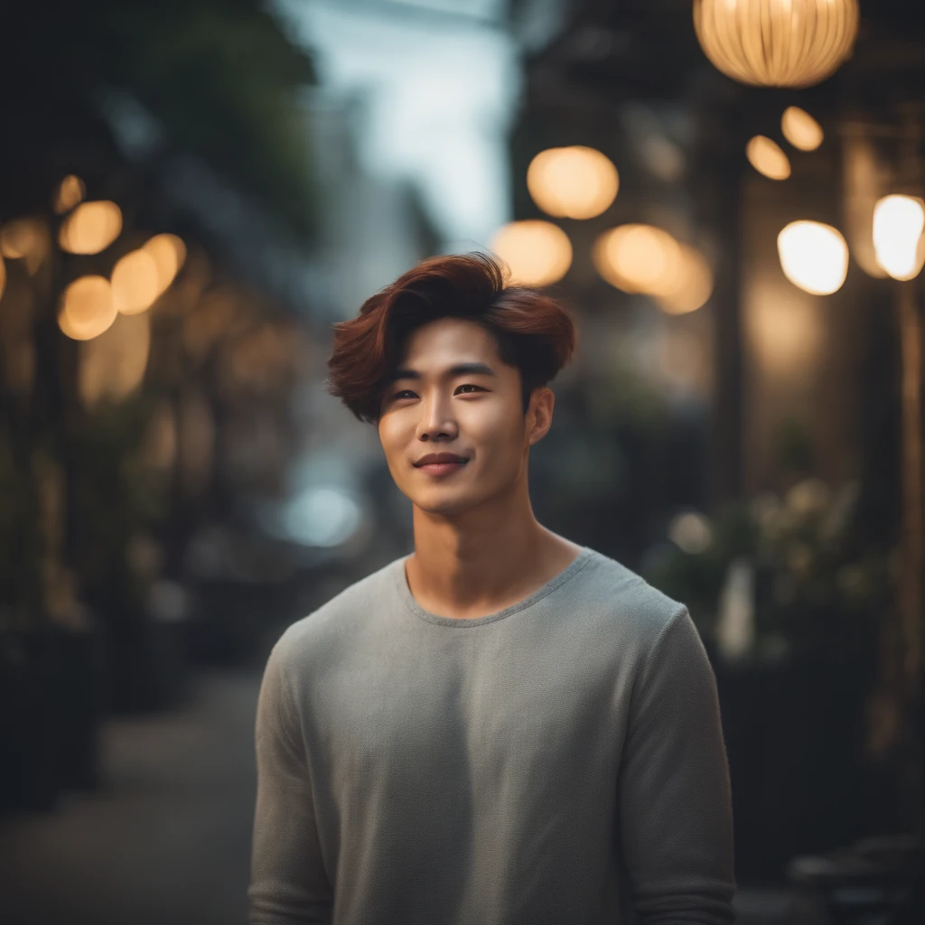 Portrait of a handsome young stunning happy Korean man with random hair color