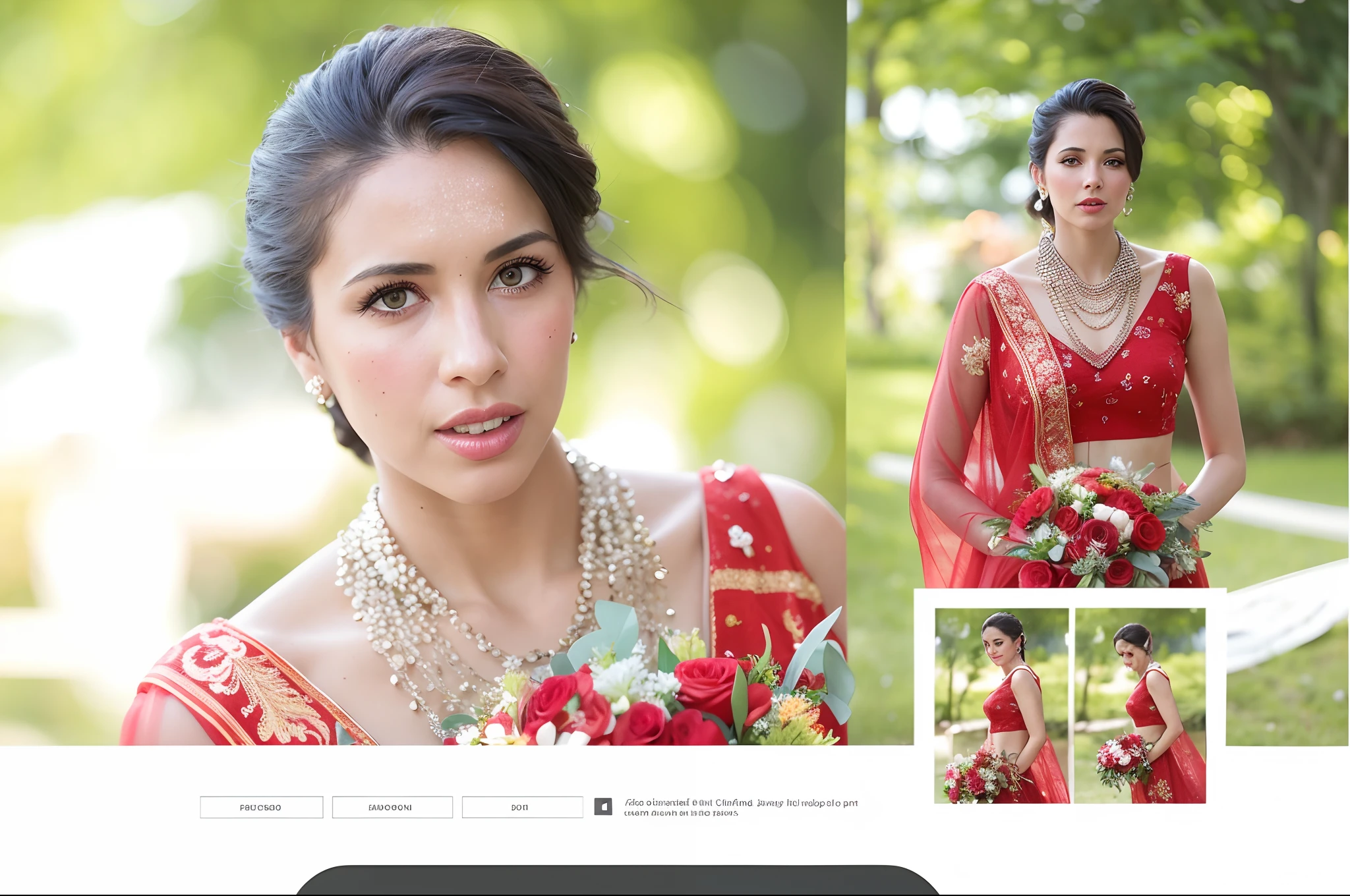 a close up of a woman in a red dress with a bouquet of flowers, full image, steady look, fashion model features, promotional photography, profile photography, modeling photography, catalogue photography, ad image, model photography, photo taken with nikon d750, photo taken with nikon d 7 5 0, professional wedding photography, professional model photography, side portrait imagery