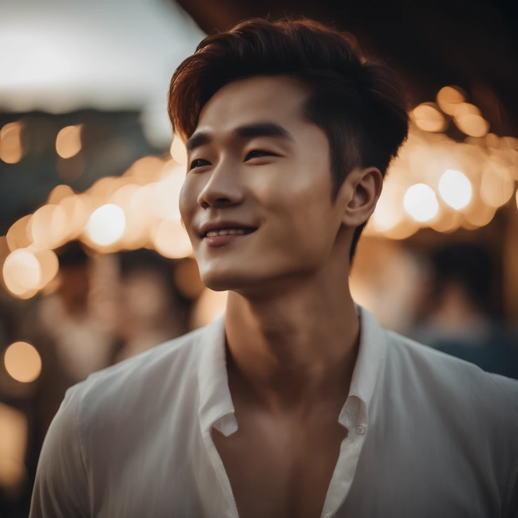 Portrait of a handsome young stunning happy Korean man with random hair color