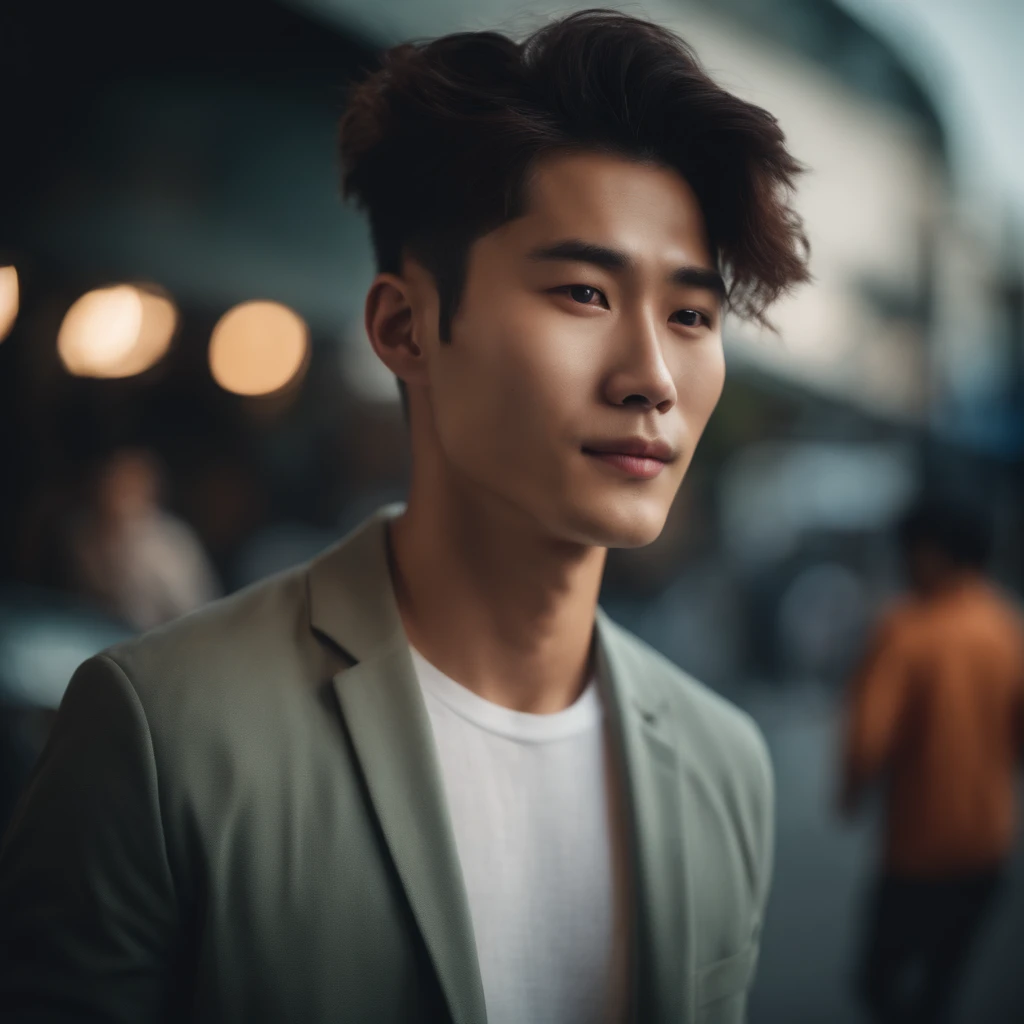 Portrait of a handsome young stunning happy Korean man with random hair color