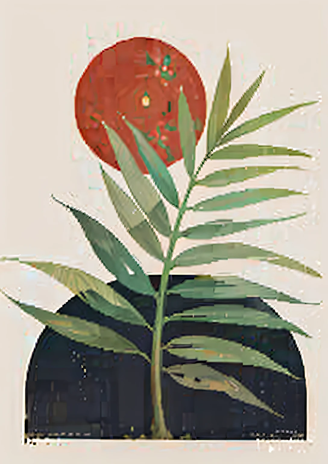 Poster with plants and sun as background, art deco nature, Black and terracotta, Minimalist illustration, fine art print, author：Josse Lieferinxe, minimalist art, author：Marion Ancrum, inspired by Esaias Boursse, botanical poster, Medieval art, Inspired by Jose Lifrinks, bold simple shapes