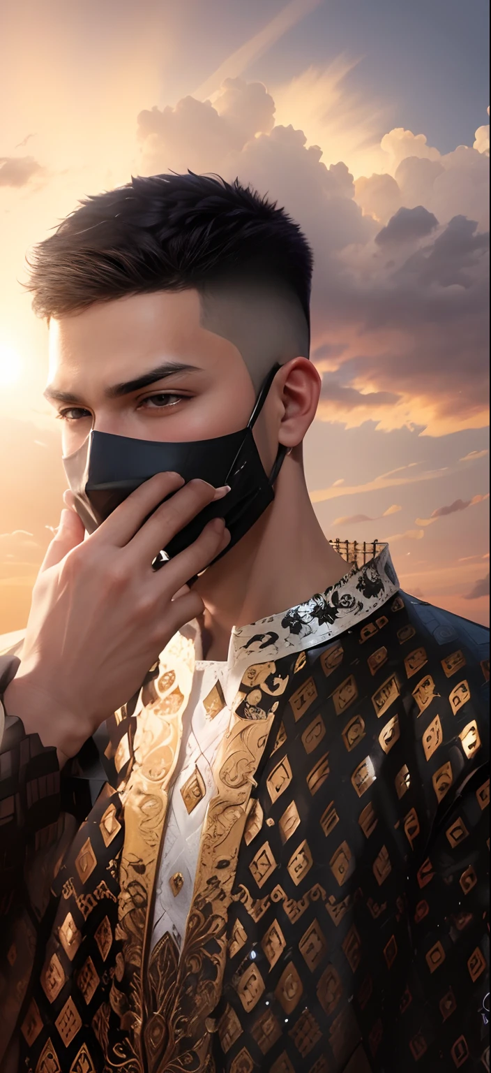 change the palnjabi into black one.Change the breakground for wedding ceremony, hansome boy, don't change the Picture's face & mask