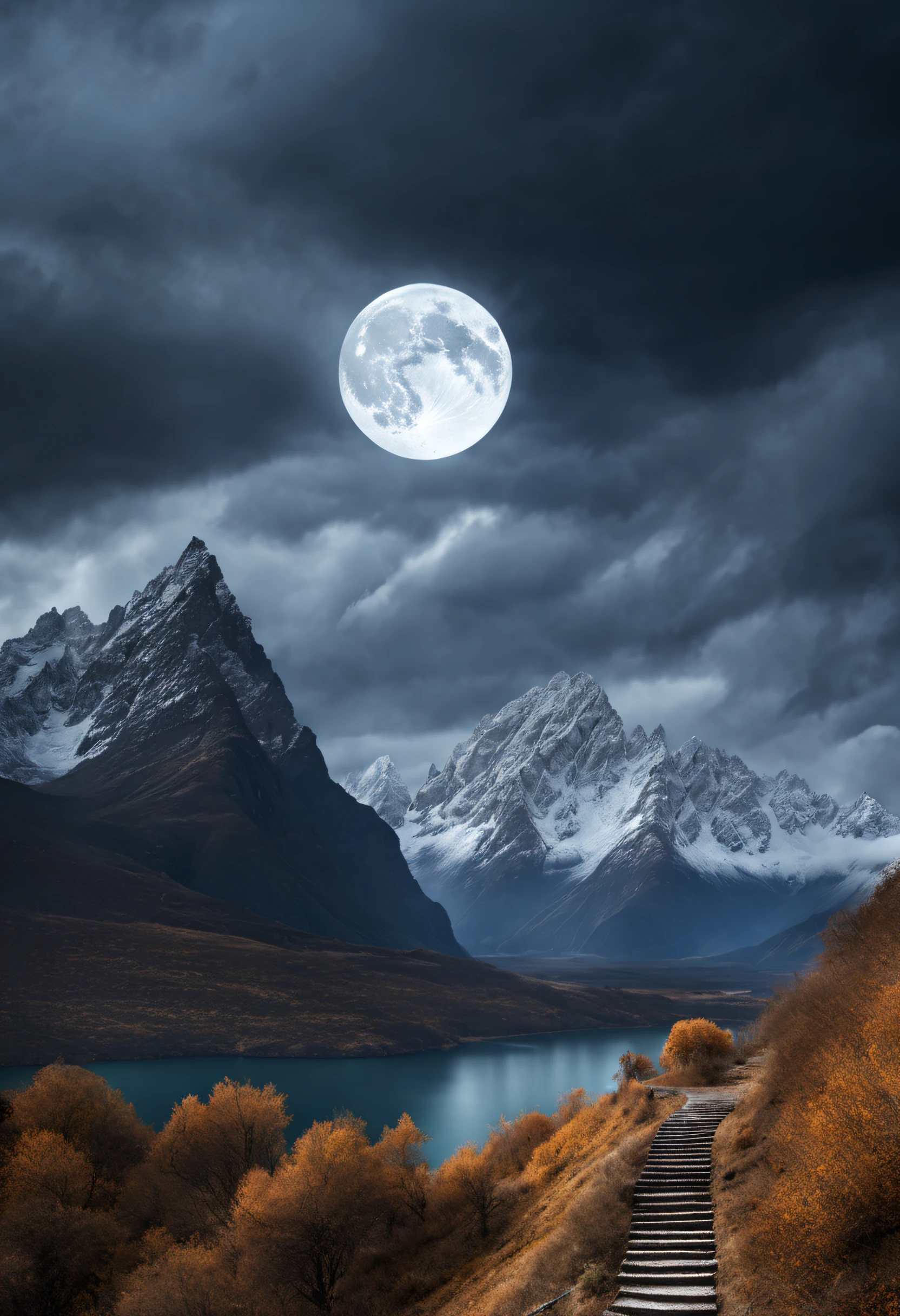 mundo real, (Hiperrealismoo:1.1), (Escalas de detalle extremo:1.3), La mejor calidad, Efecto Dingdall, foto RAW, (autumn, Mountains and a storm lake with a moon in the sky, Antigua casa de losa de madera, Arte digital 4K altamente detallado, 4 K HD fondo de pantalla muy detallado, impressive fantasy landscape, sci-fi fantasy desktop wallpaper, Fondo de pantalla 4k, Detailed 4K HDR photography, sci-fi fantasy wallpaper, epic dreamlike fantasy landscape, Mate 4K HD, 8k, realista, realismo, Disco duro, 35mm photograph, 8k), obra maestra, rewarded photography, luz natural, perfect composition, High detail, hiperrealista, (center composition, Conceptual photography), realista, detallado, equilibrado, por Trey Ratcliff, Klaus Herrmann, Serge Ramelli, Jimmy McIntyre, Elia Locardi, embedding:OverallDetail,