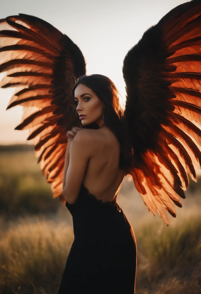 Raw photo, top quality, highly detailed, super detailed, 20 year old woman, ink, film, long dark hair, best quality, film light, detailed face, Sony master shot, high res screenshot, vivid colors. Naked, angelic wings,